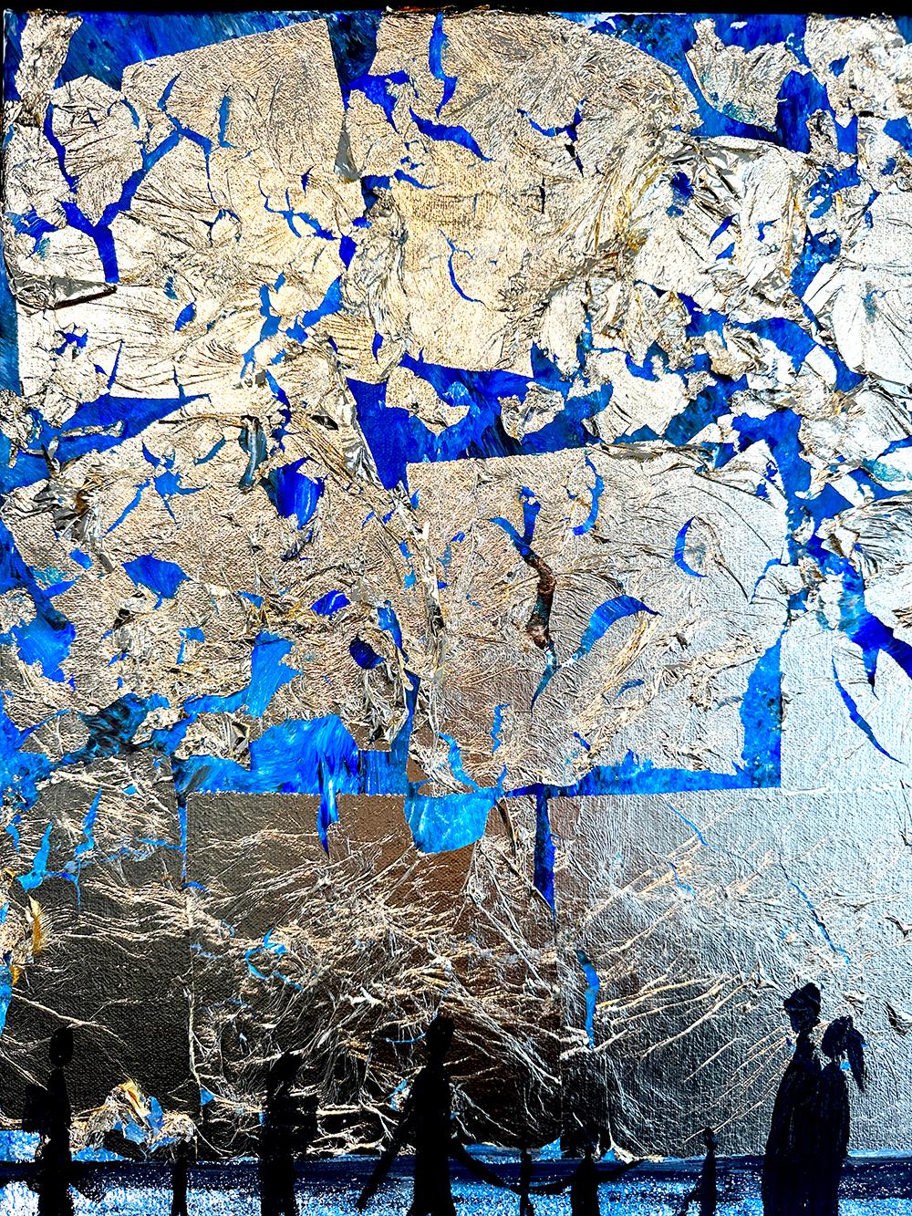 Baci di notte d'estate - Quadro astratto contemporaneo a foglia d'oro in vendita 5