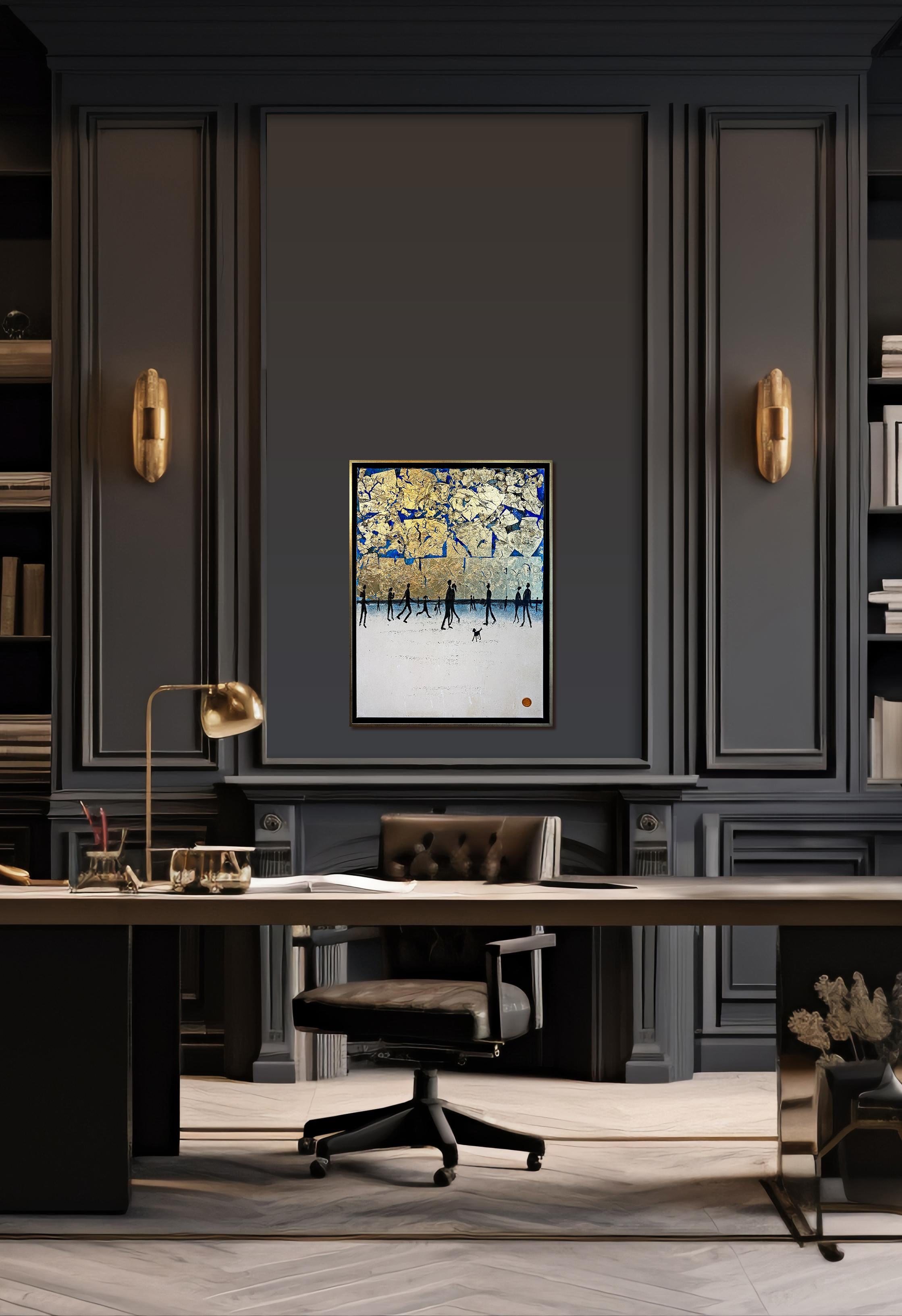 Baci di notte d'estate - Quadro astratto contemporaneo a foglia d'oro in vendita 6