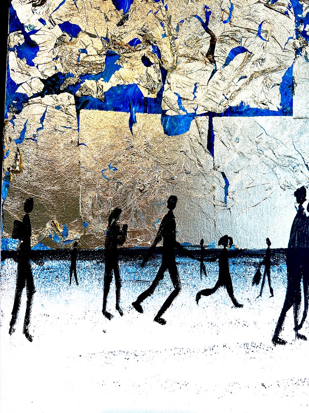 Baci di notte d'estate - Quadro astratto contemporaneo a foglia d'oro in vendita 7