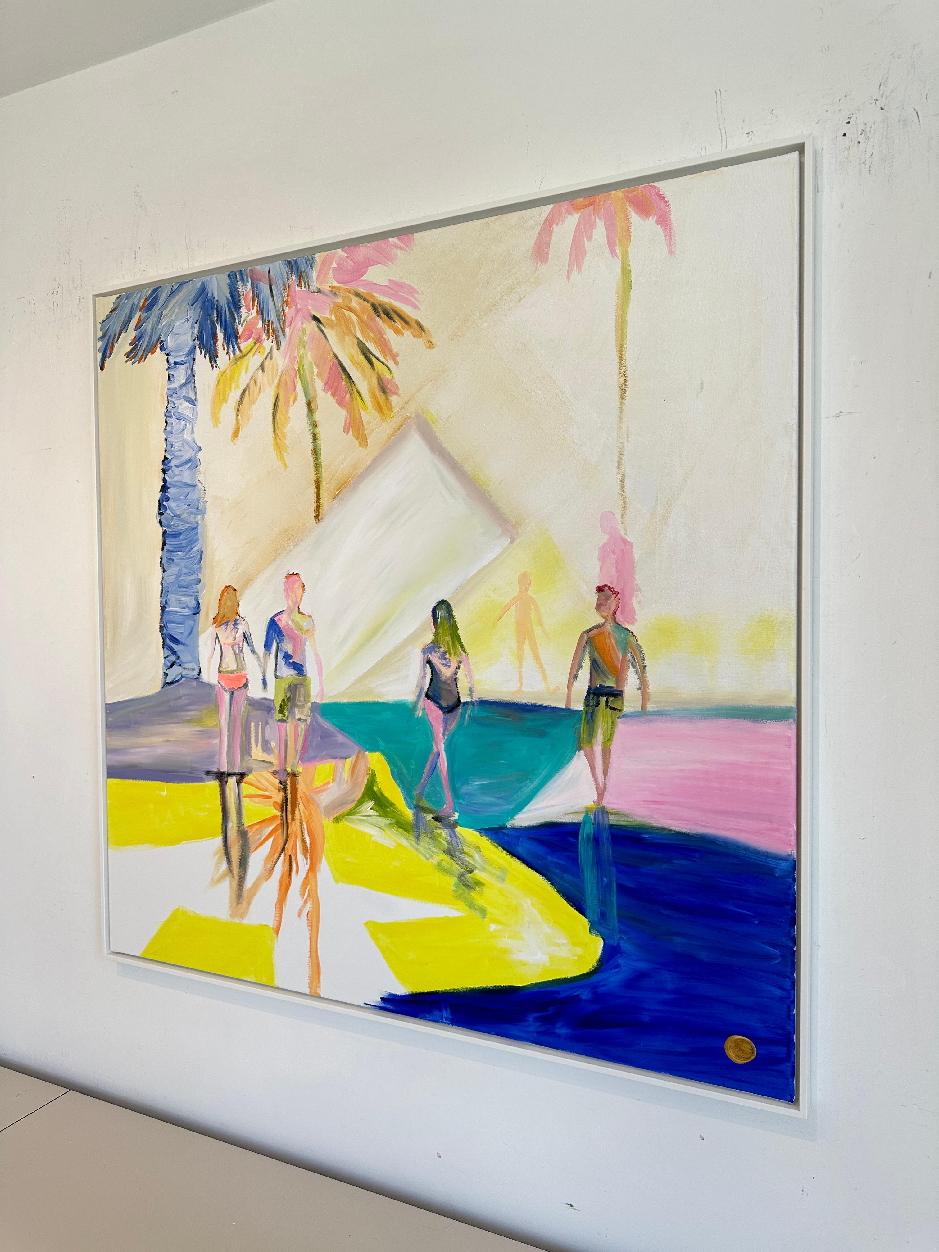 L'ora legale con te -  Quadro astratto contemporaneo con figure di famiglia in estate in vendita 8