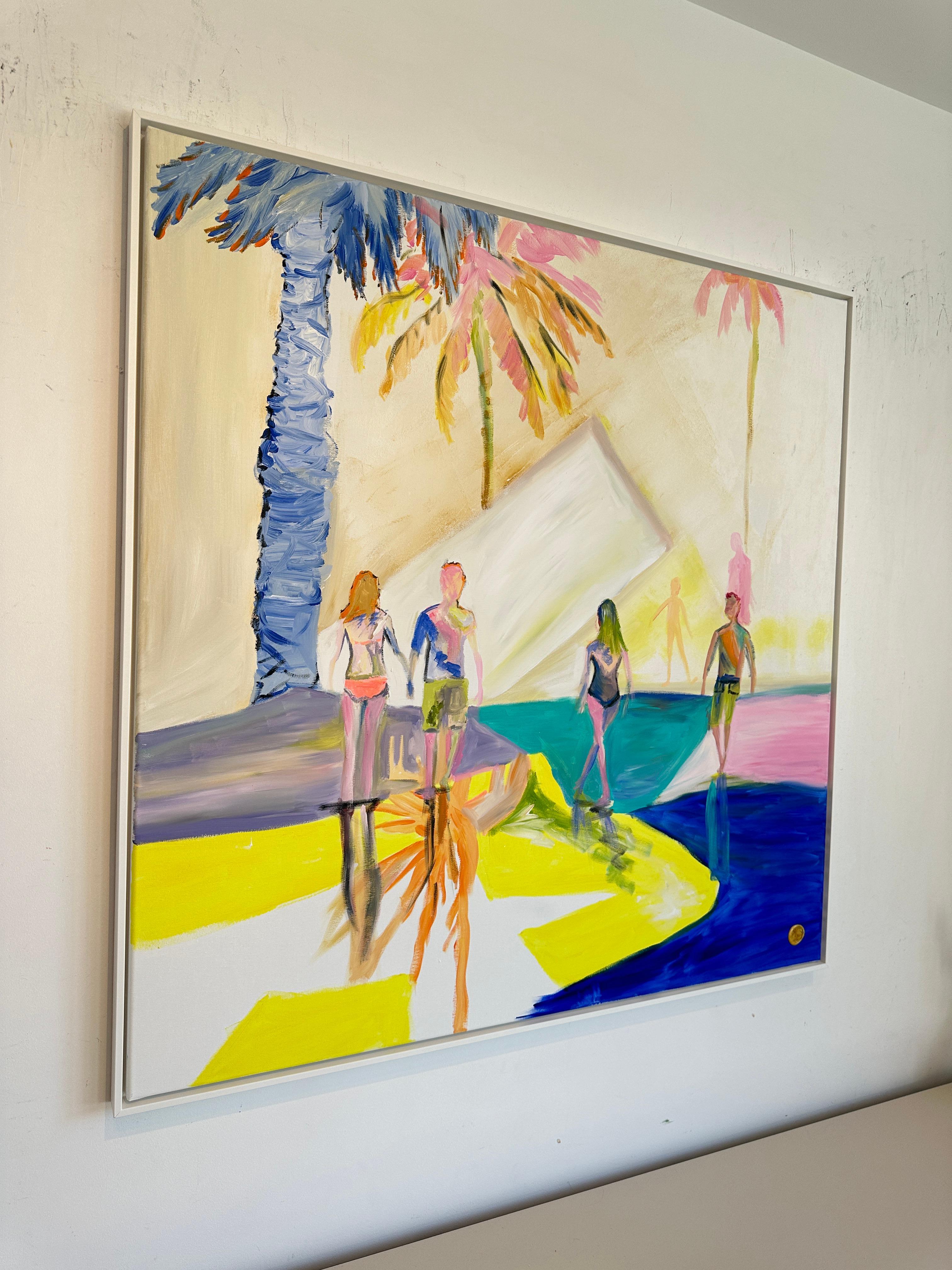 L'ora legale con te -  Quadro astratto contemporaneo con figure di famiglia in estate in vendita 9