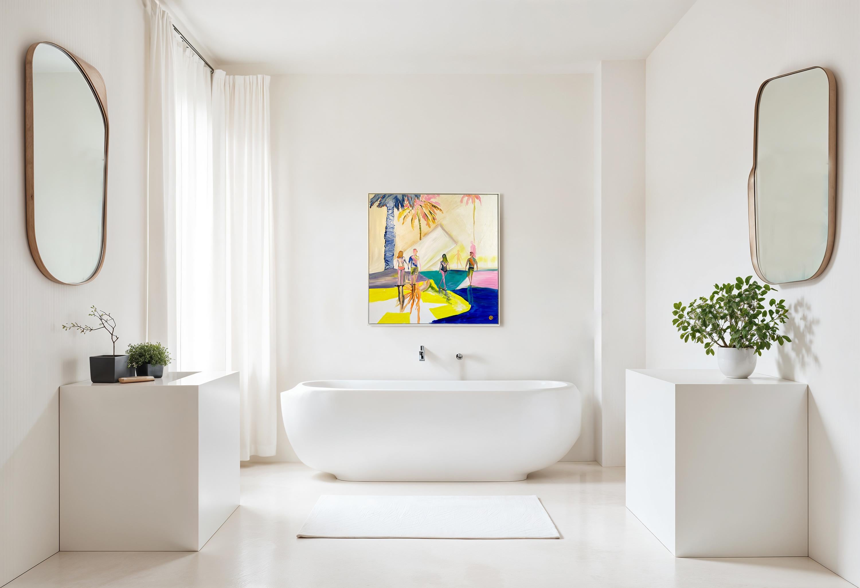 L'ora legale con te -  Quadro astratto contemporaneo con figure di famiglia in estate in vendita 10