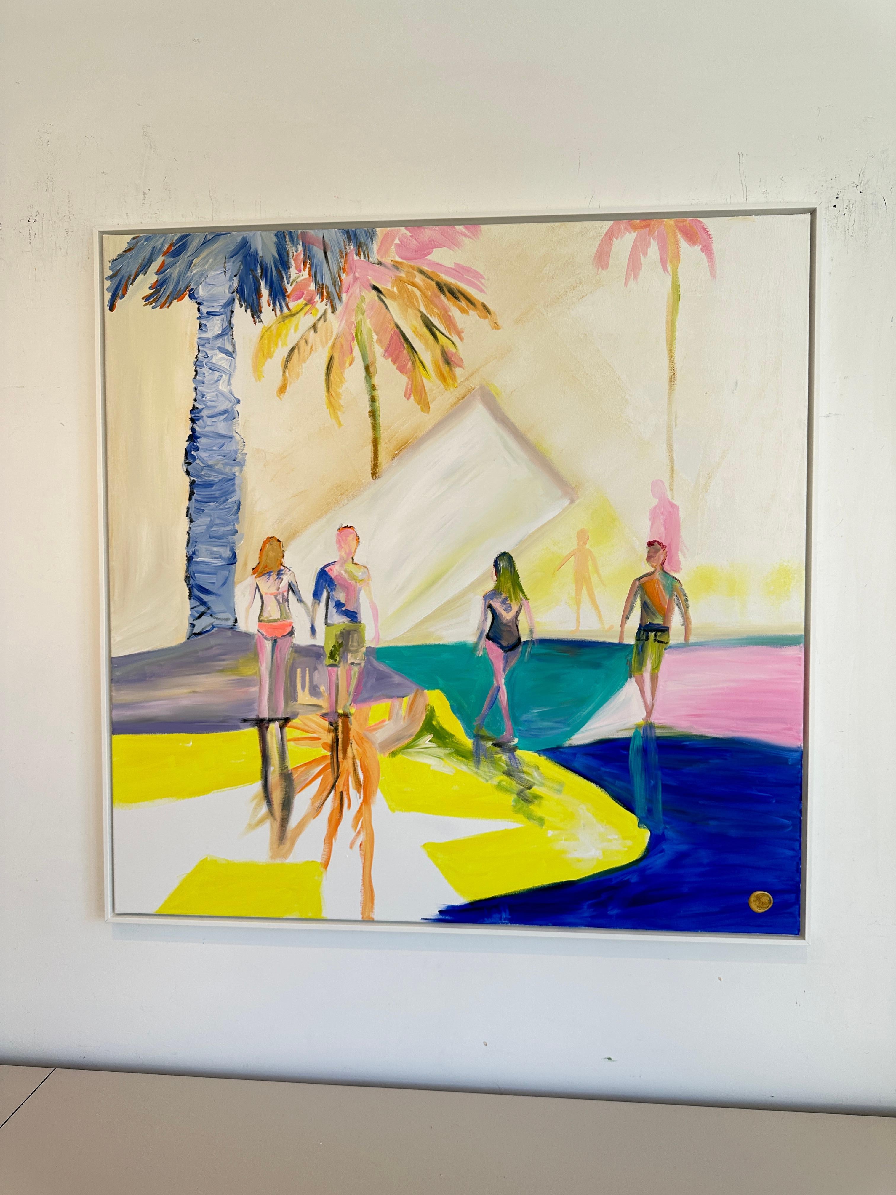 L'ora legale con te -  Quadro astratto contemporaneo con figure di famiglia in estate in vendita 1