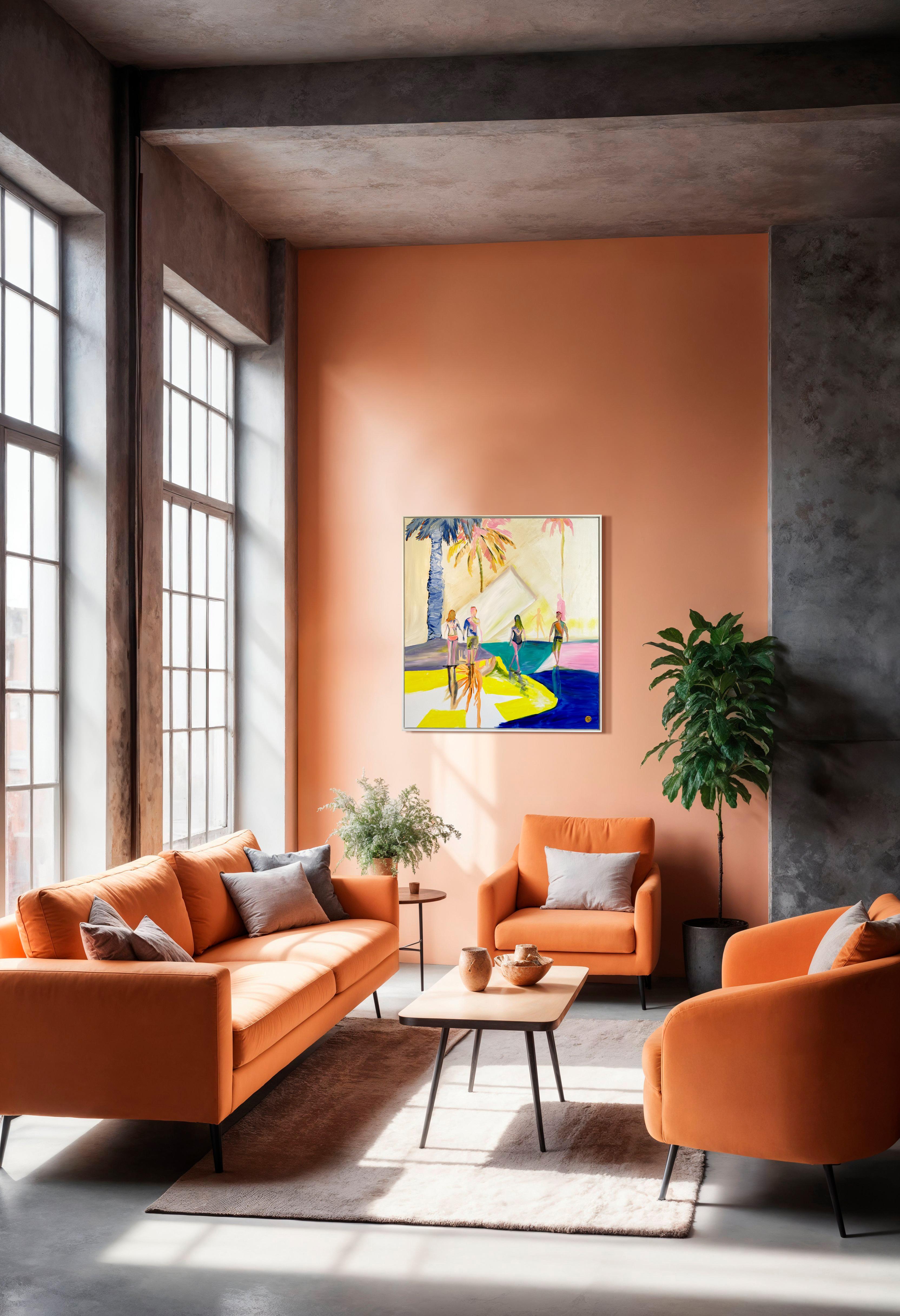 L'ora legale con te -  Quadro astratto contemporaneo con figure di famiglia in estate in vendita 2