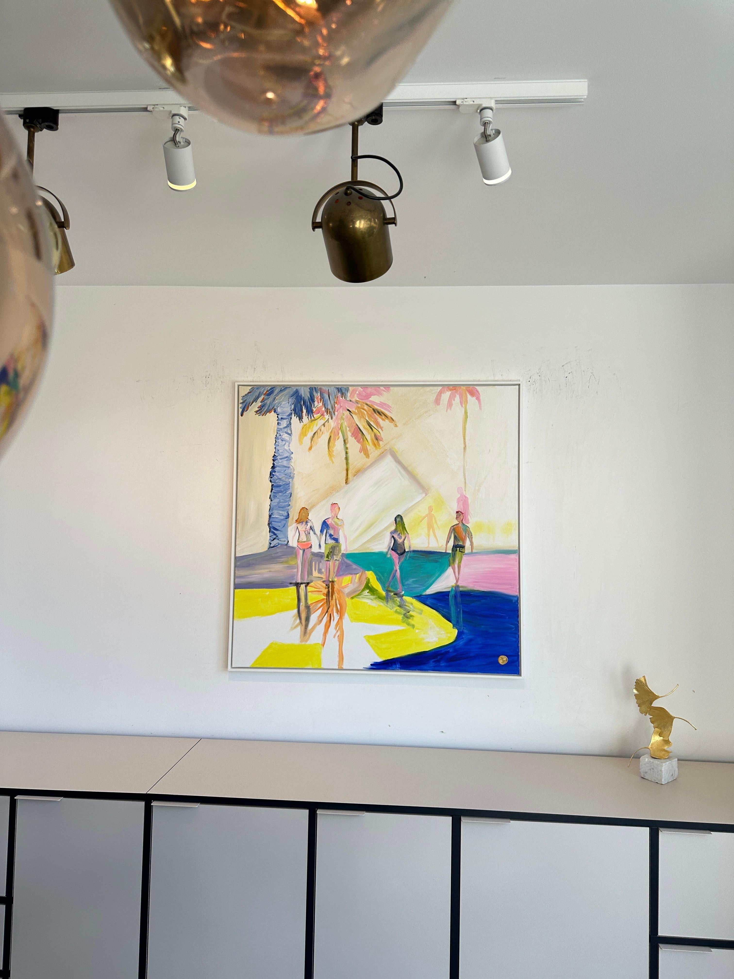 L'ora legale con te -  Quadro astratto contemporaneo con figure di famiglia in estate in vendita 3