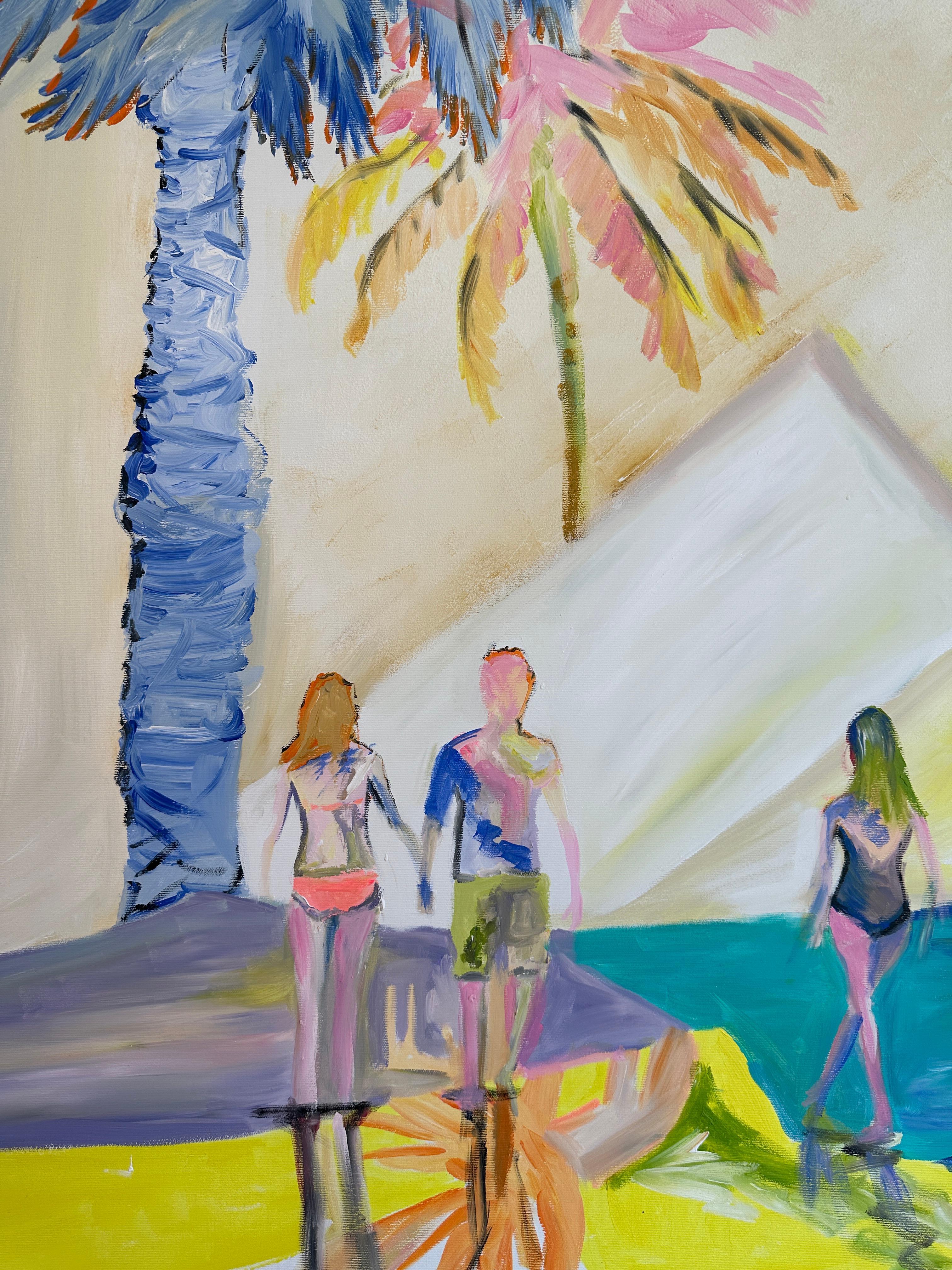 L'ora legale con te -  Quadro astratto contemporaneo con figure di famiglia in estate in vendita 4