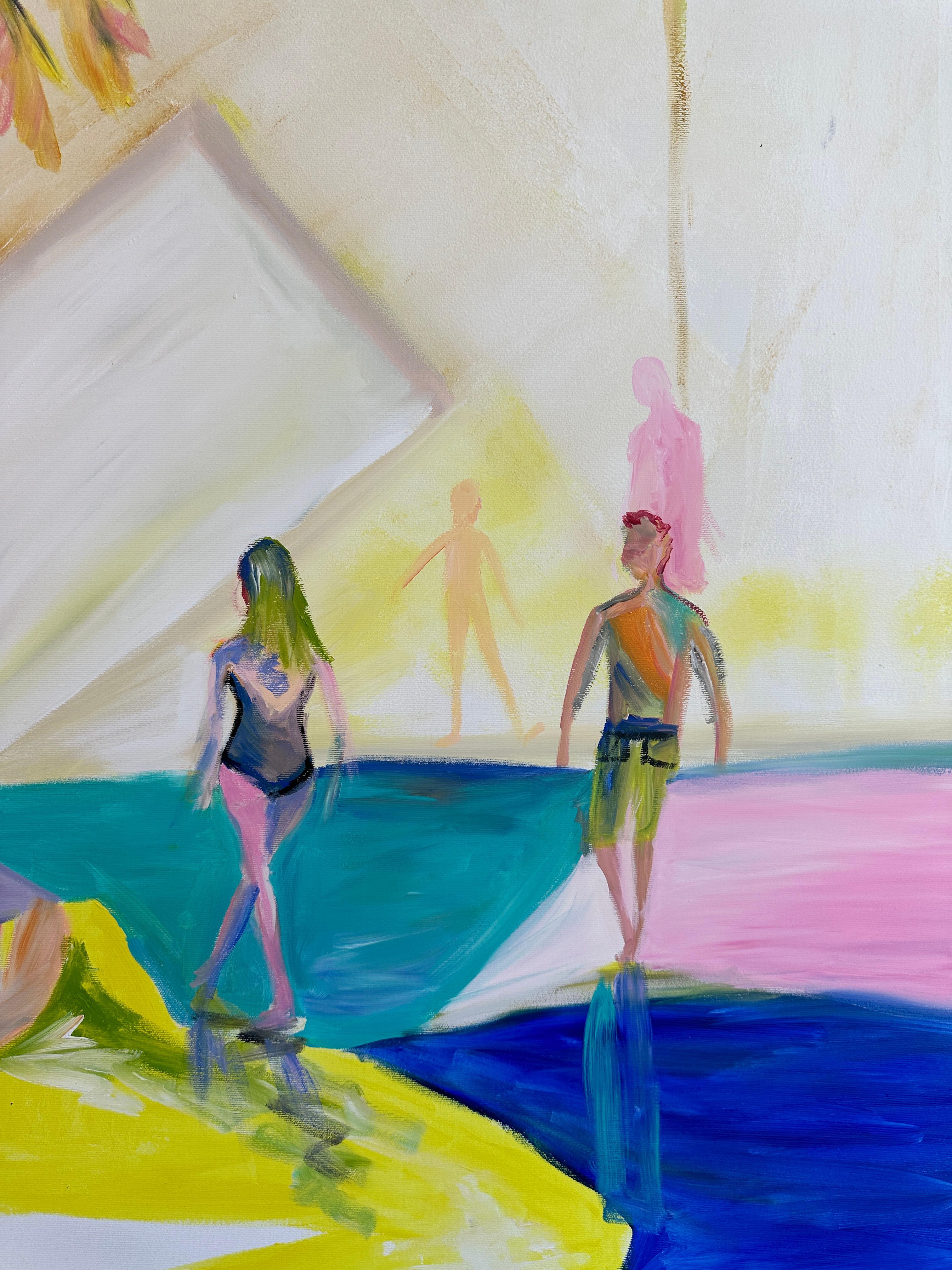 L'ora legale con te -  Quadro astratto contemporaneo con figure di famiglia in estate in vendita 6