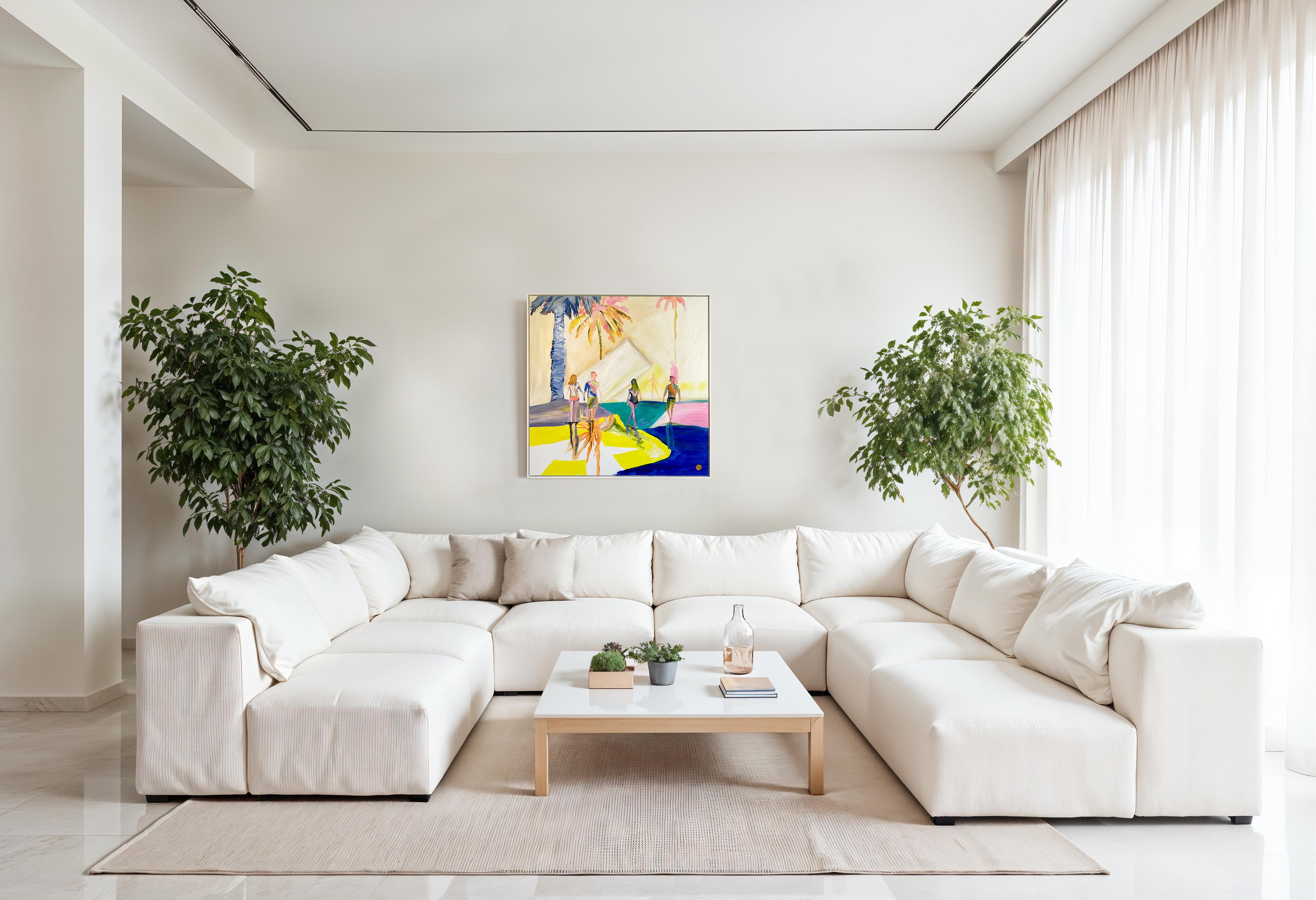 L'ora legale con te -  Quadro astratto contemporaneo con figure di famiglia in estate in vendita 7