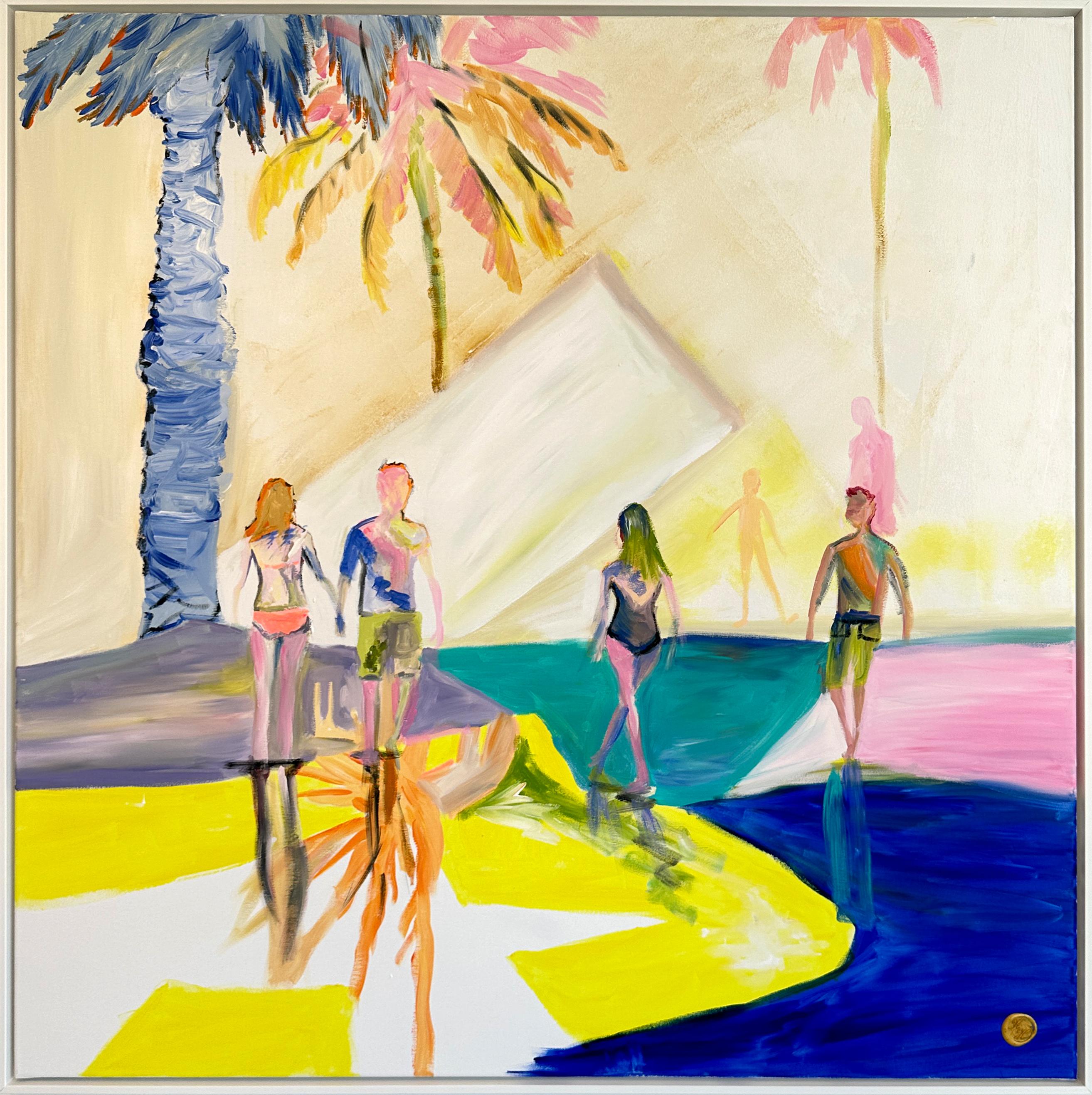 L'ora legale con te -  Quadro astratto contemporaneo con figure di famiglia in estate - Painting di Katharina Hormel