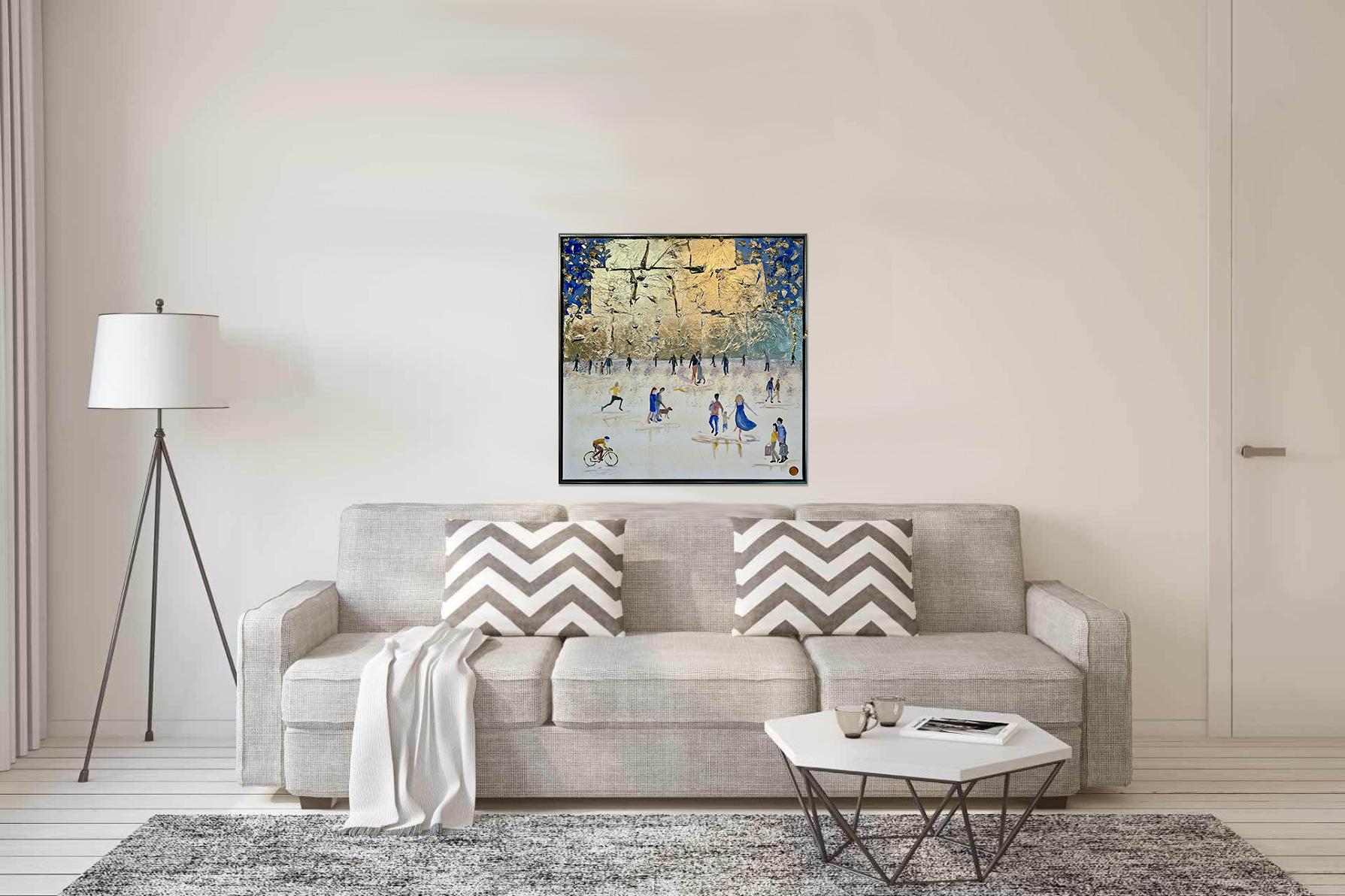 Summer Times by K. Hormel - Gold Contemporary abstract Oil painting For Sale 5