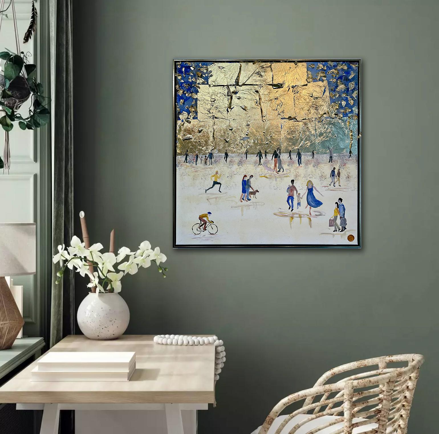 Summer Times by K. Hormel - Gold Contemporary abstract Oil painting - Brown Abstract Painting by Katharina Hormel