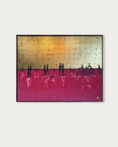 Il giorno in cui sei diventato il mio per sempre, quadro astratto con foglia d'oro, 100x130 cm