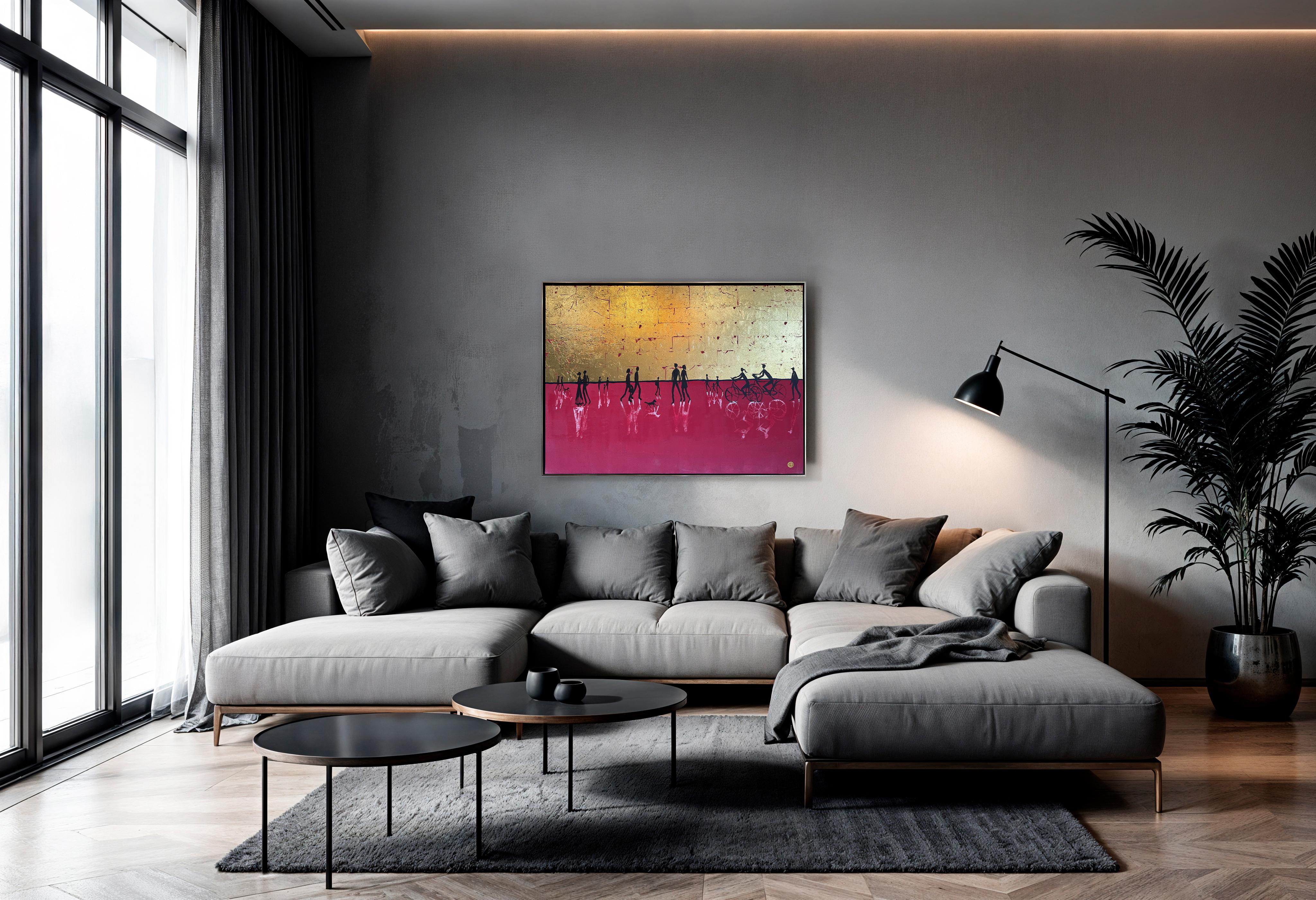 El día que te convertiste en mi para siempre - Cuadro abstracto contemporáneo en pan de oro en venta 6