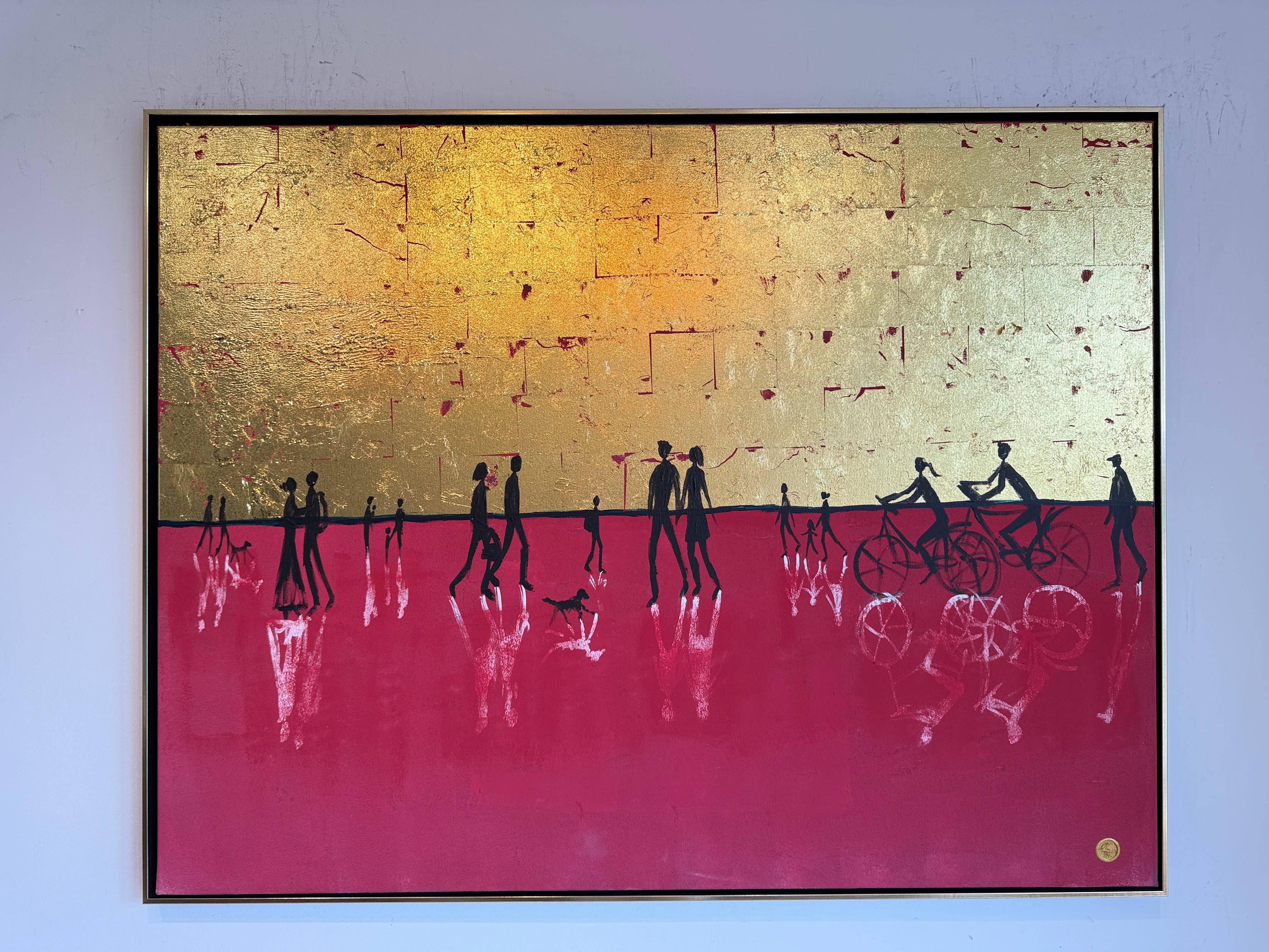 El día que te convertiste en mi para siempre - Cuadro abstracto contemporáneo en pan de oro en venta 1