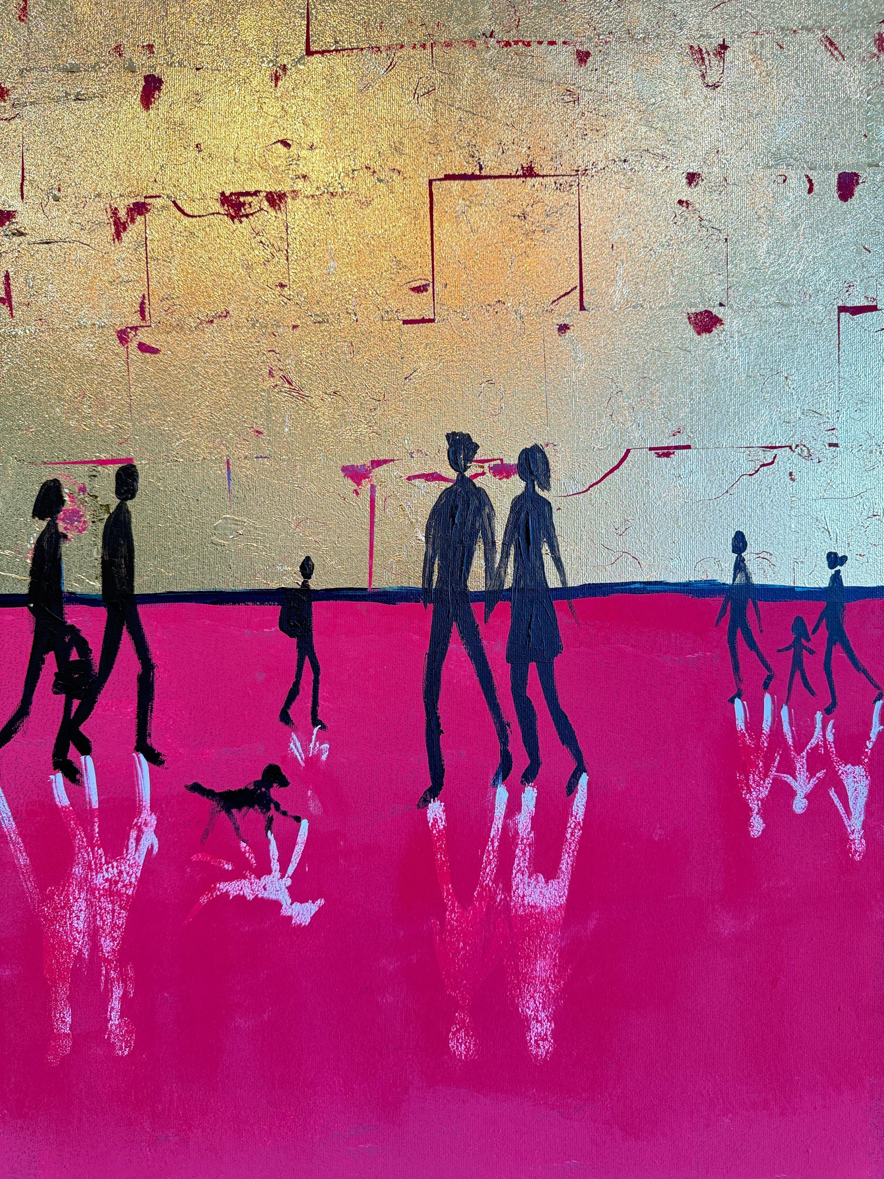 El día que te convertiste en mi para siempre - Cuadro abstracto contemporáneo en pan de oro en venta 2