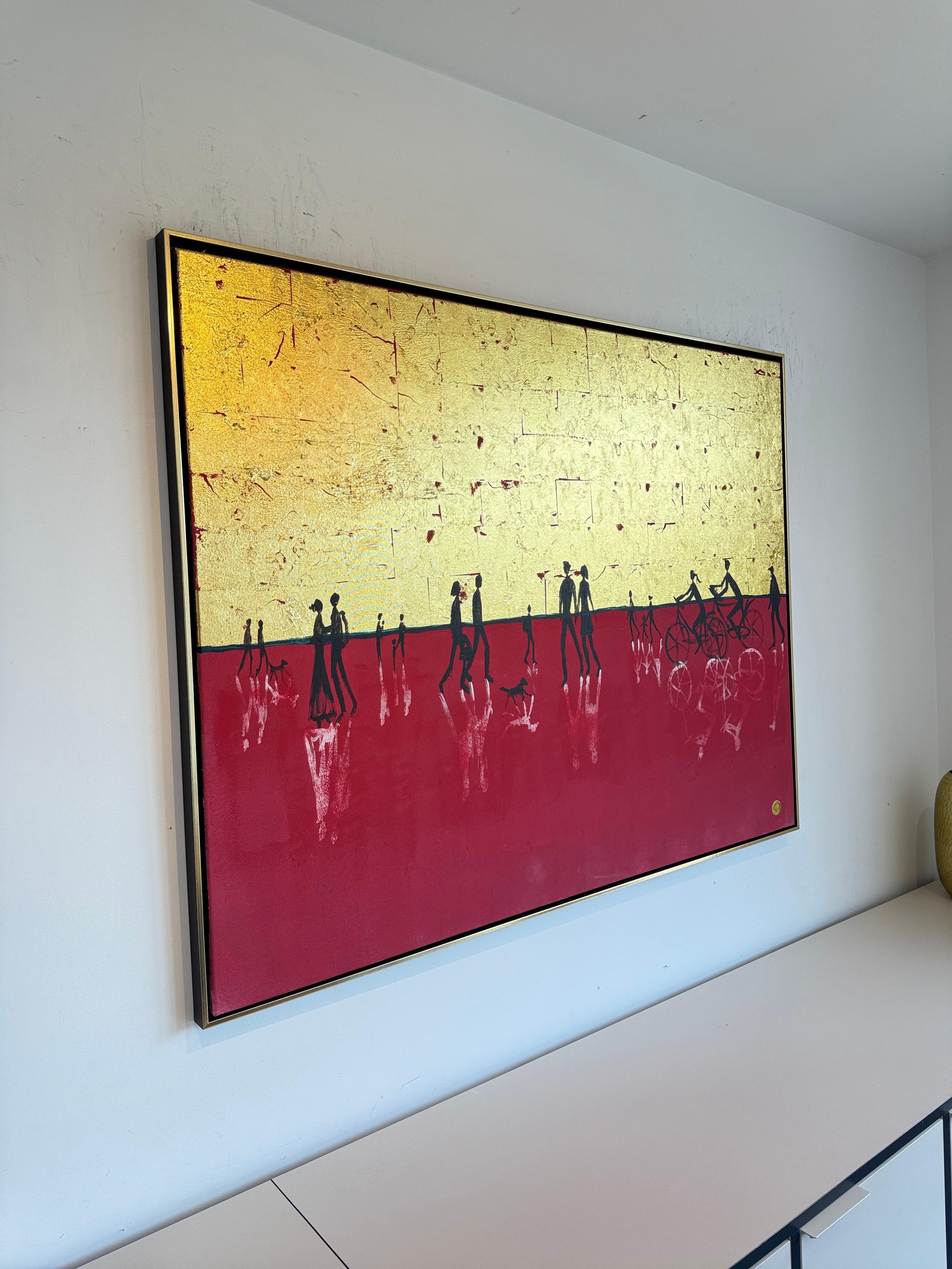 El día que te convertiste en mi para siempre - Cuadro abstracto contemporáneo en pan de oro en venta 3