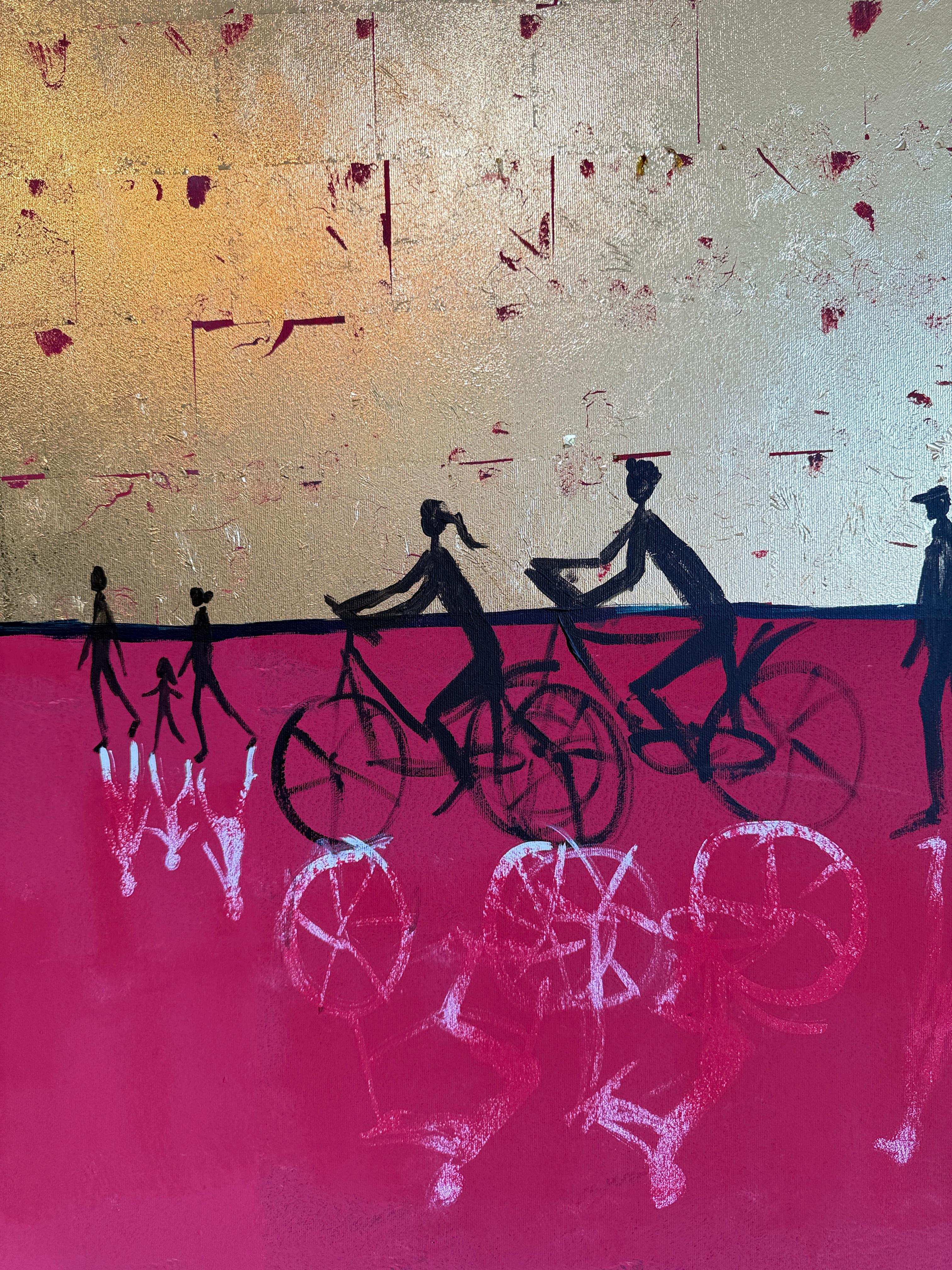 El día que te convertiste en mi para siempre - Cuadro abstracto contemporáneo en pan de oro en venta 4