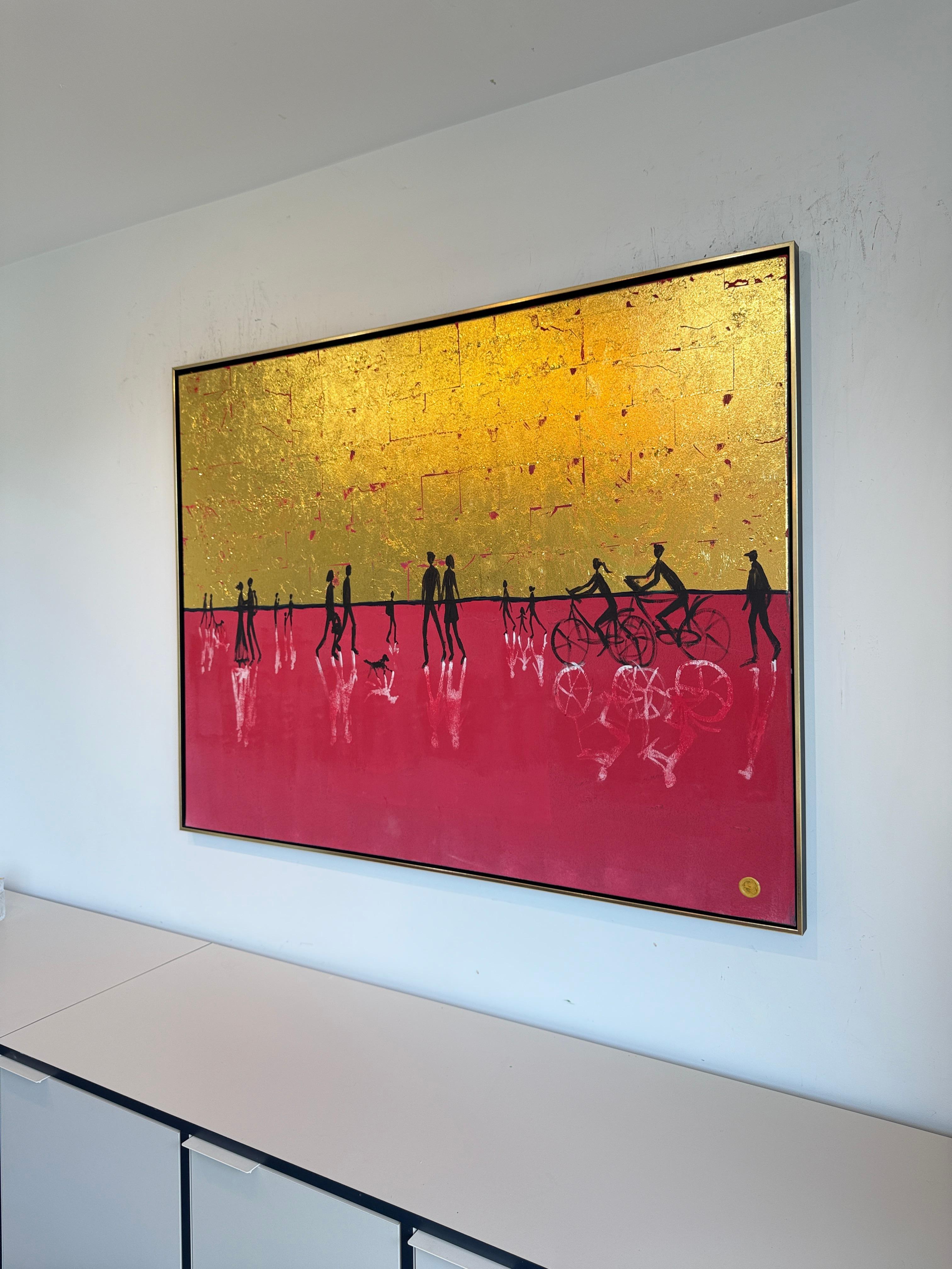 El día que te convertiste en mi para siempre - Cuadro abstracto contemporáneo en pan de oro en venta 5