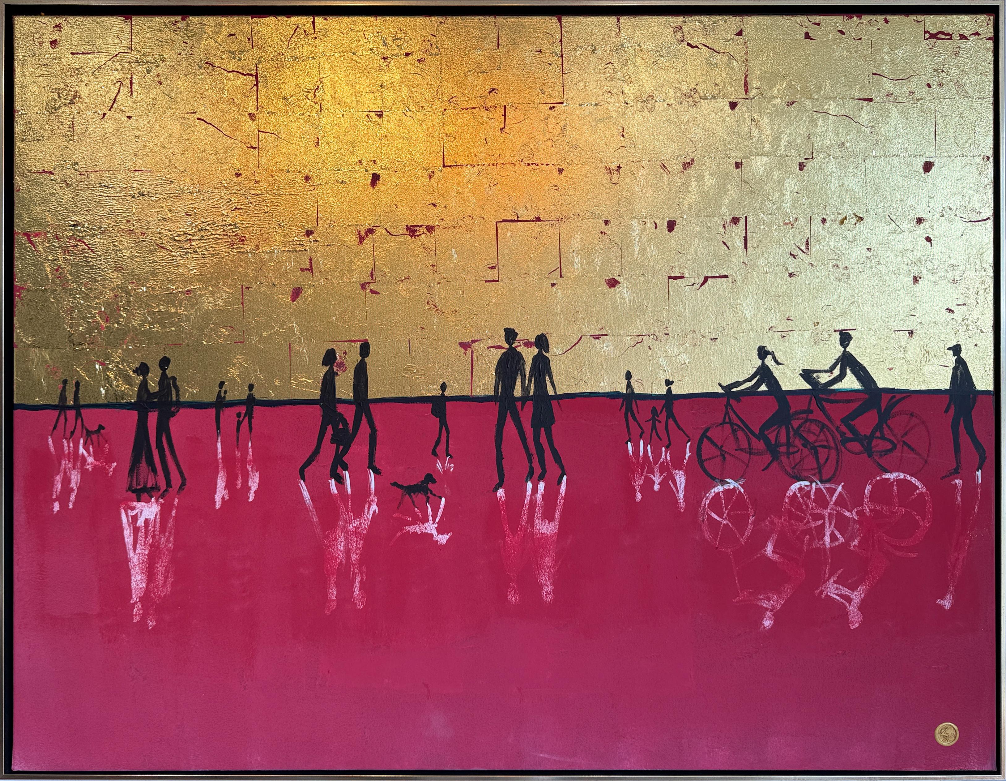 El día que te convertiste en mi para siempre - Cuadro abstracto contemporáneo en pan de oro
