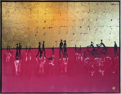 El día que te convertiste en mi para siempre - Cuadro abstracto contemporáneo en pan de oro