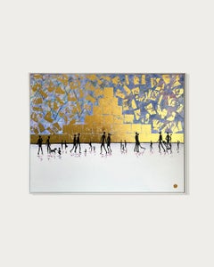 Die Zukunft gehört uns – Minimalistisches Landschaftsgemälde mit Blattgold, 100 x 130 cm