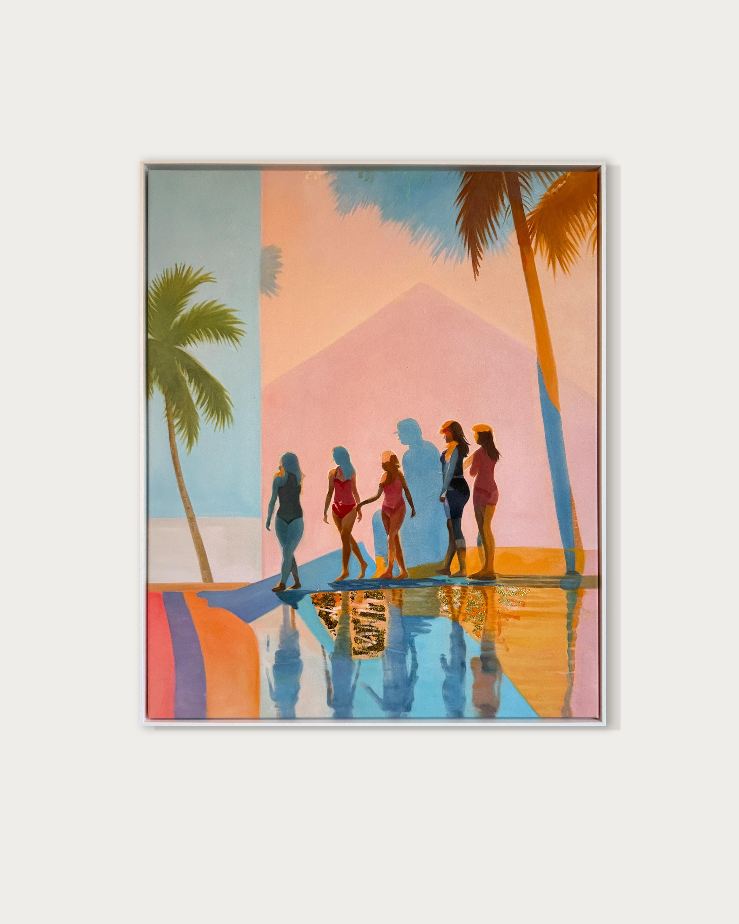 Katharina Hormel creates minimalistic landscape paintings featuring everyday scenes of life. Her art often portrays people engaged in their daily activities, such as taking a leisurely walk in the park, cycling, playing football, or even