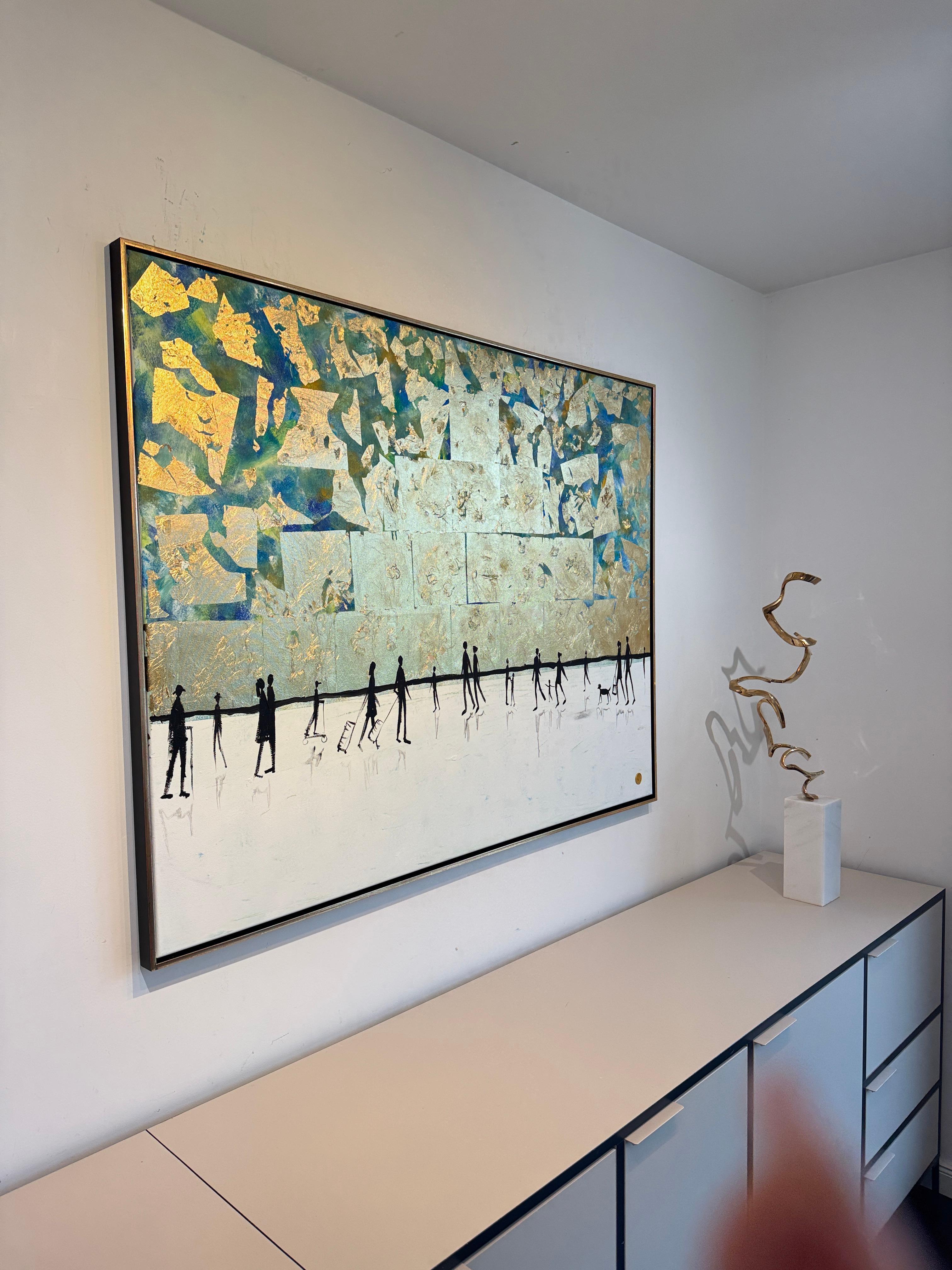 El sonido de tu risa - Cuadro abstracto contemporáneo en pan de oro en venta 8