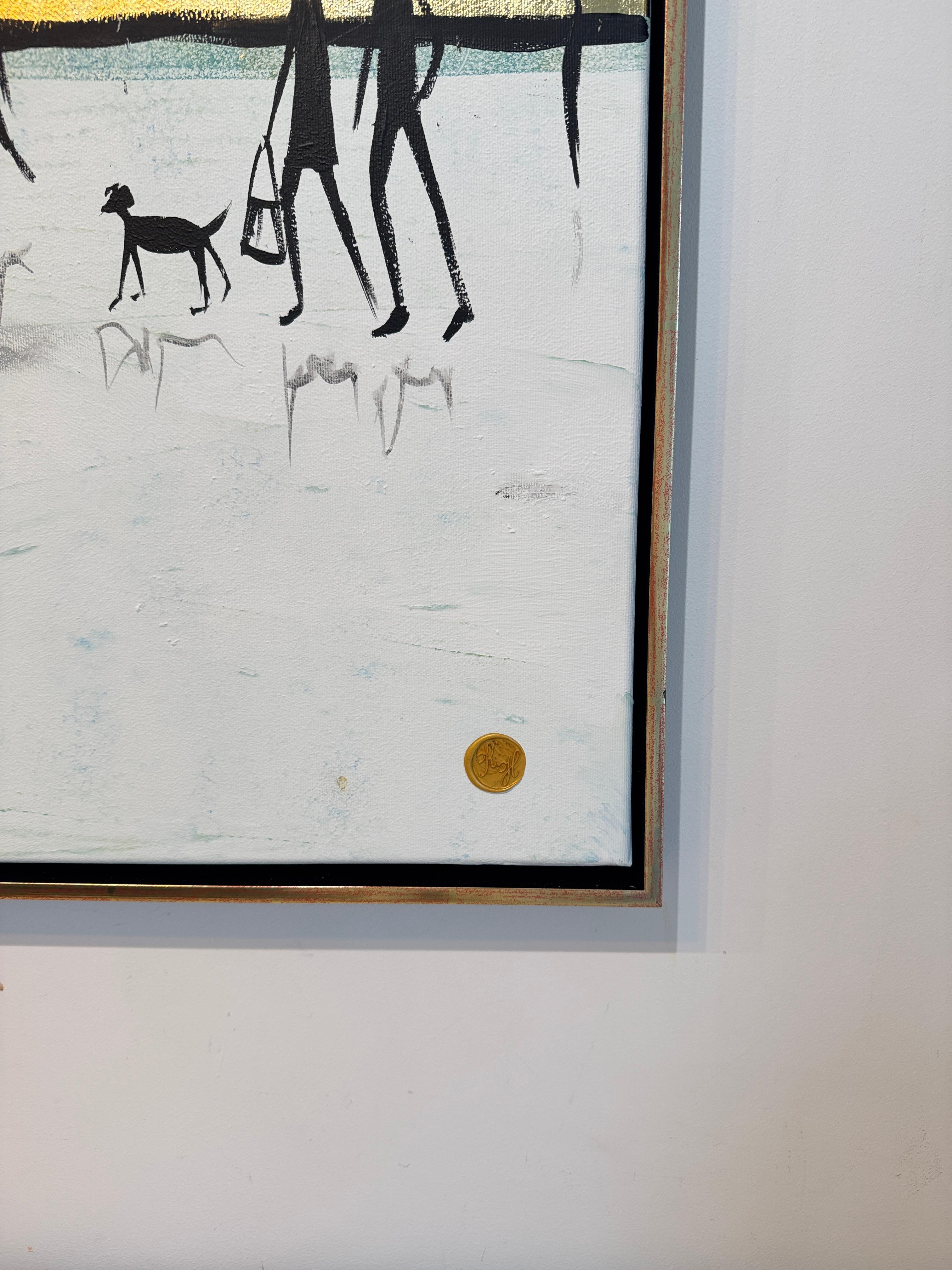 El sonido de tu risa - Cuadro abstracto contemporáneo en pan de oro en venta 10