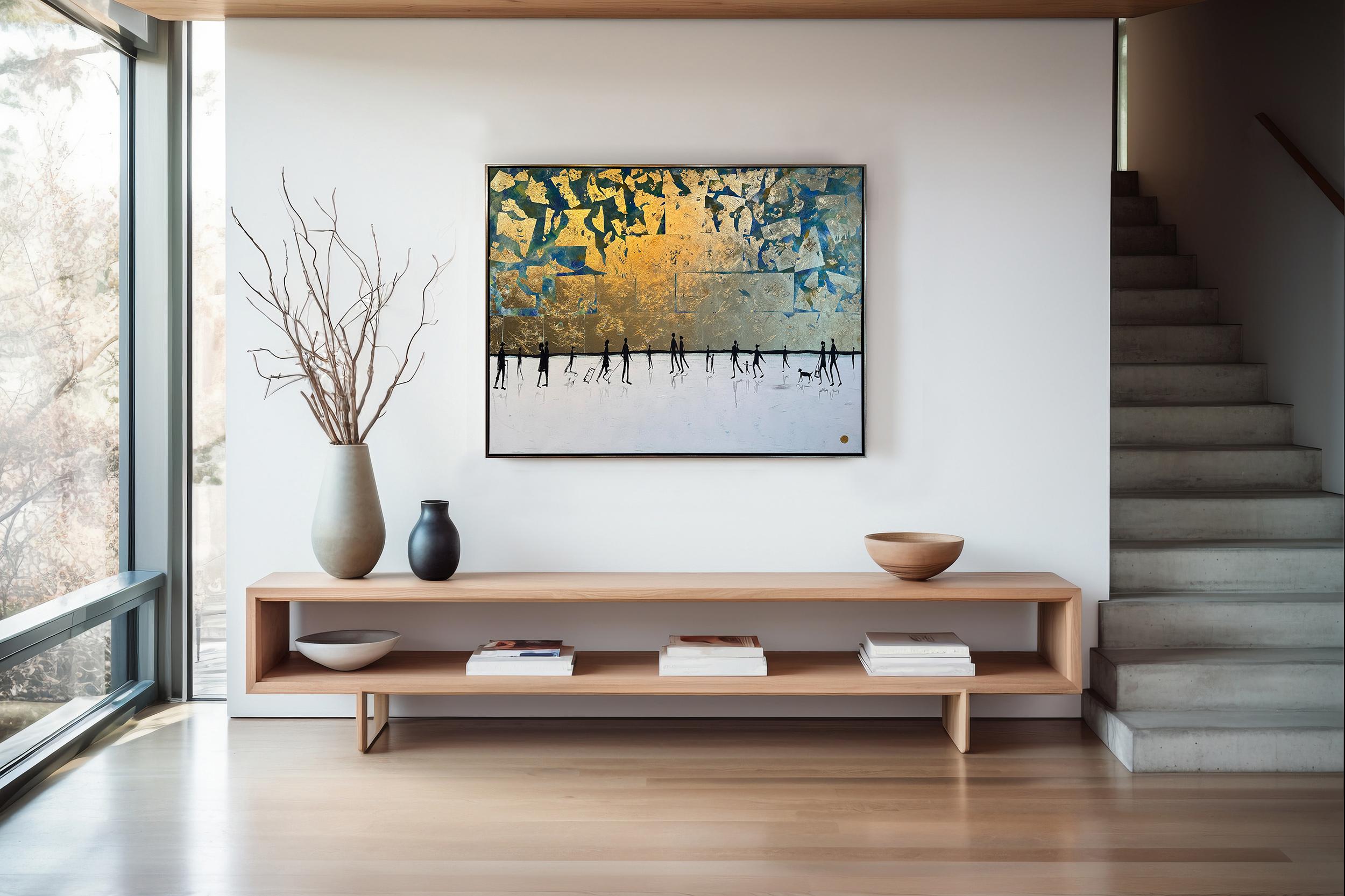 El sonido de tu risa - Cuadro abstracto contemporáneo en pan de oro en venta 6