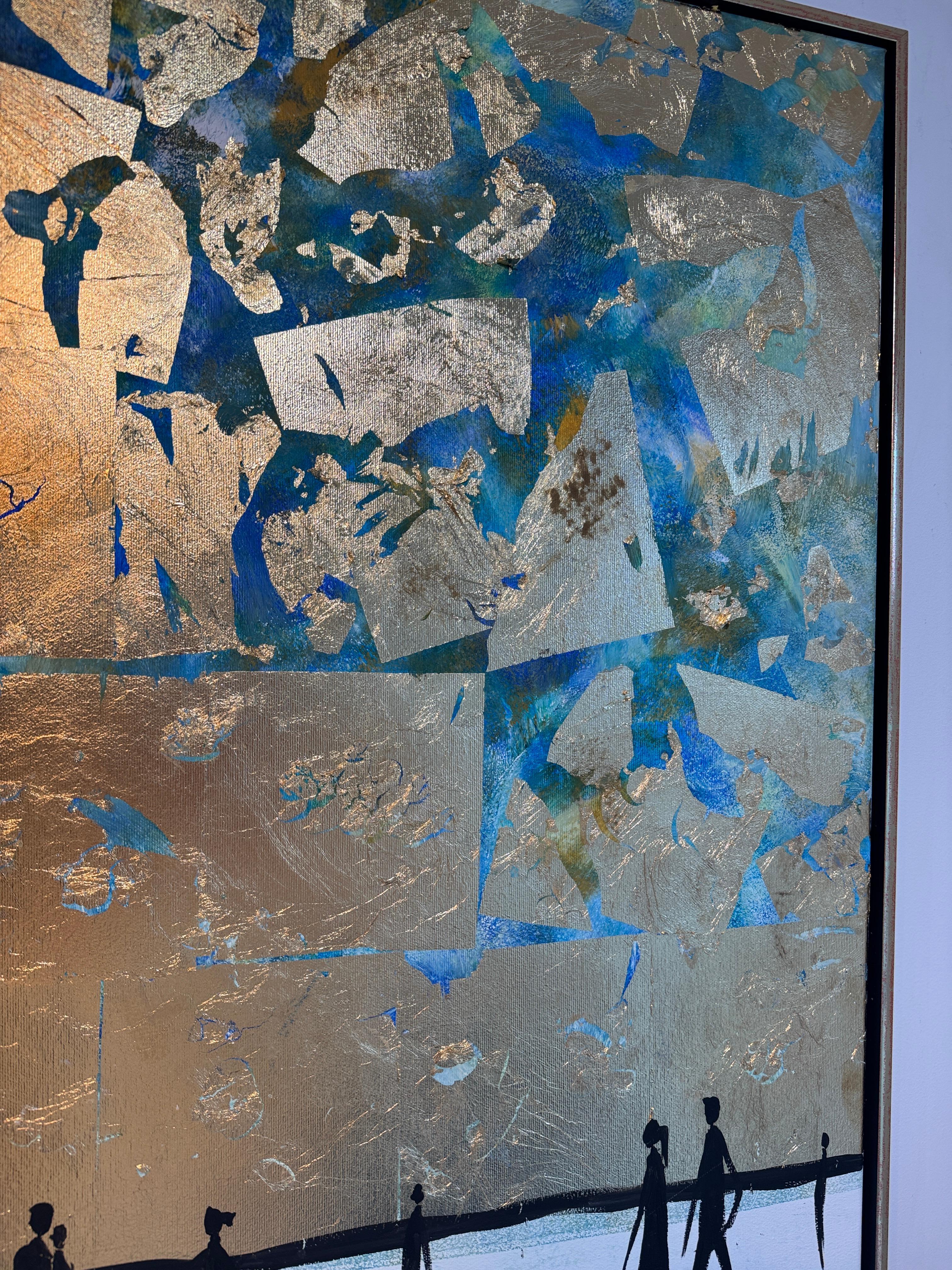 El sonido de tu risa - Cuadro abstracto contemporáneo en pan de oro en venta 7