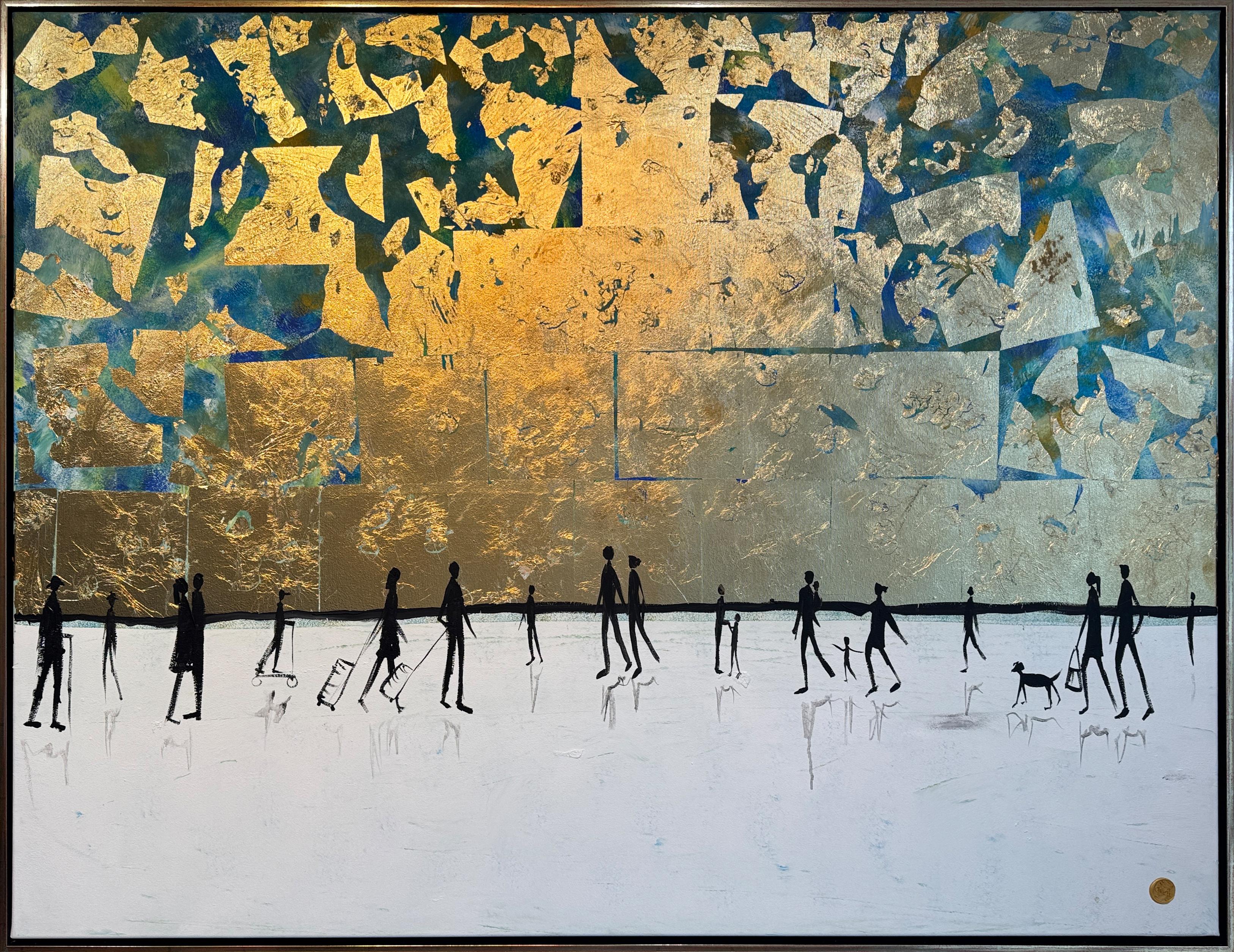 El sonido de tu risa - Cuadro abstracto contemporáneo en pan de oro