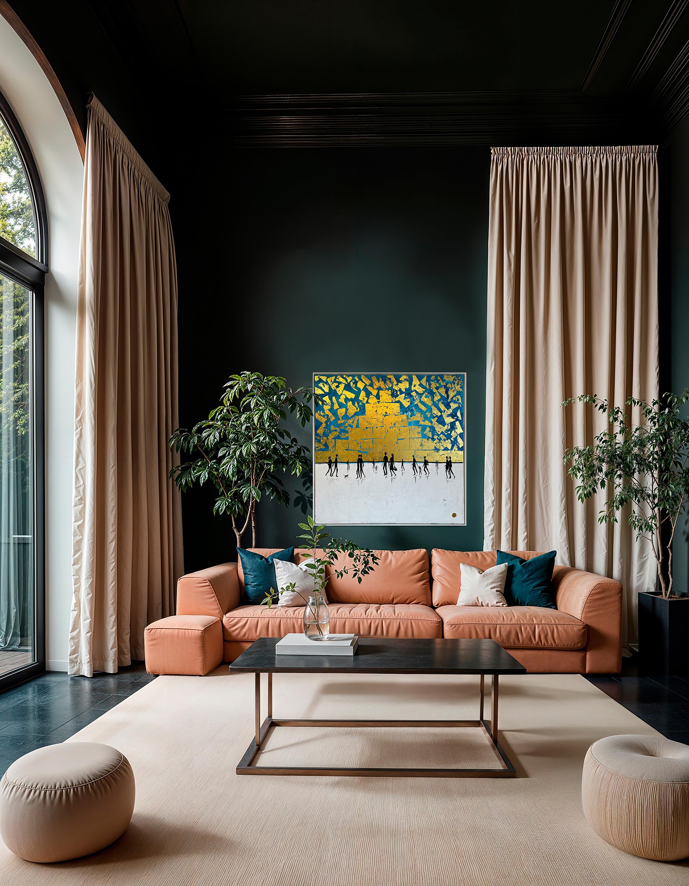 The Warmth we Share - Feuille d'or Abstrait contemporain  peinture en vente 13