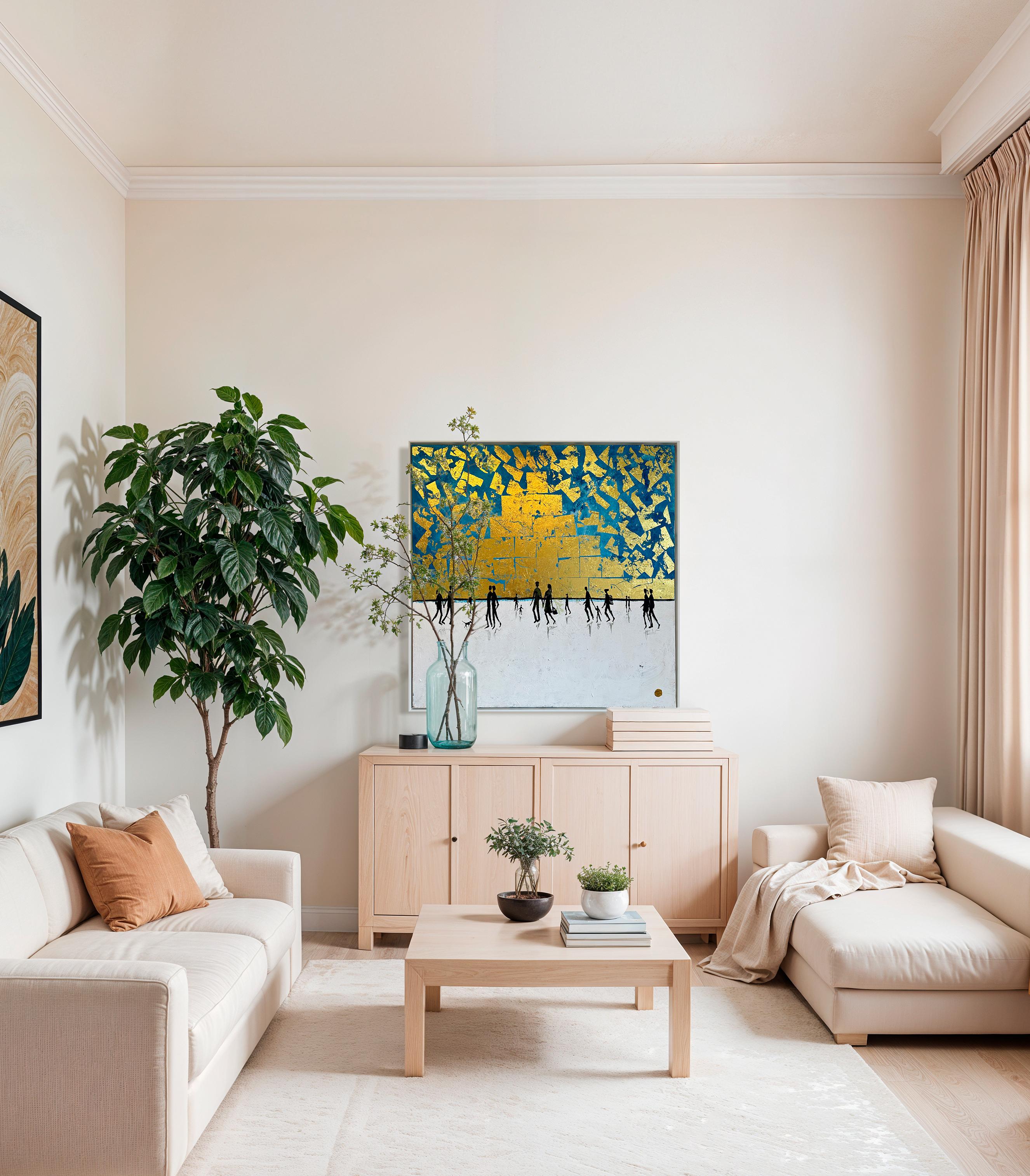 The Warmth we Share - Feuille d'or Abstrait contemporain  peinture en vente 1