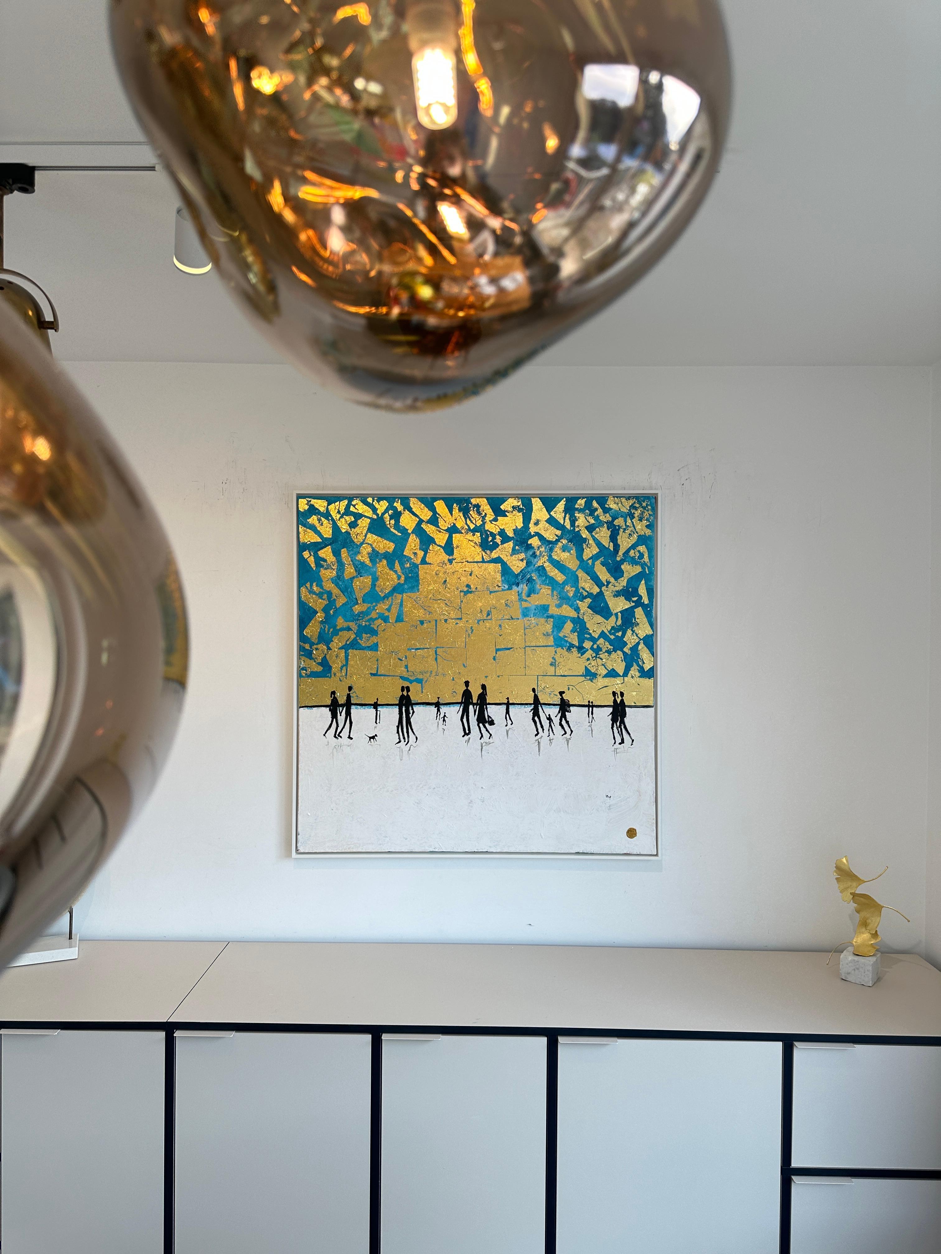 The Warmth we Share - Feuille d'or Abstrait contemporain  peinture en vente 3