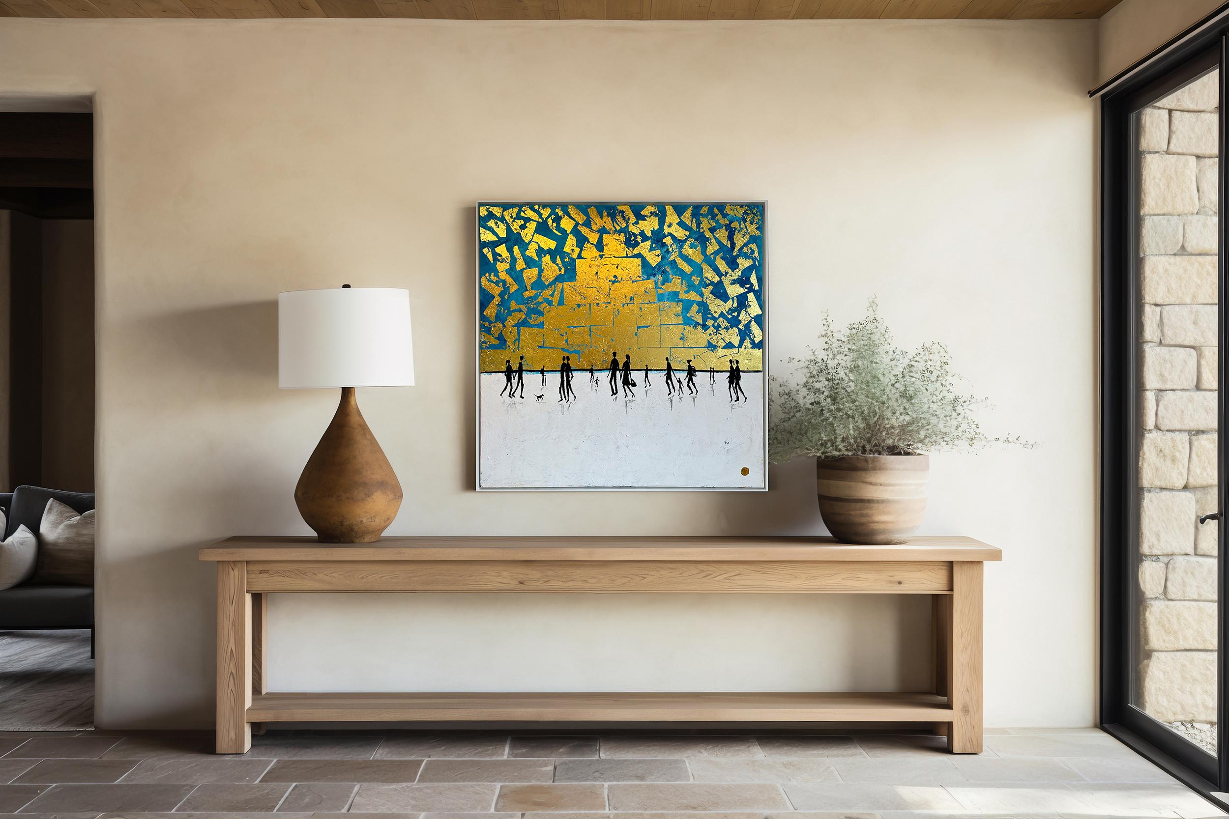 The Warmth we Share - Feuille d'or Abstrait contemporain  peinture en vente 7
