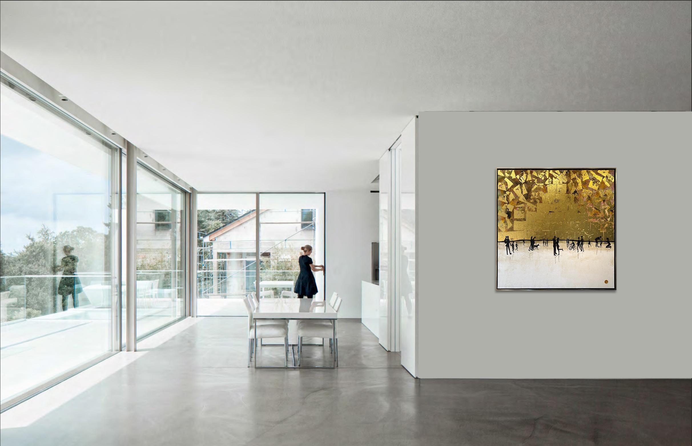 Those happy little Moments - Gold Leaf Contemporary abstract family painting For Sale 8