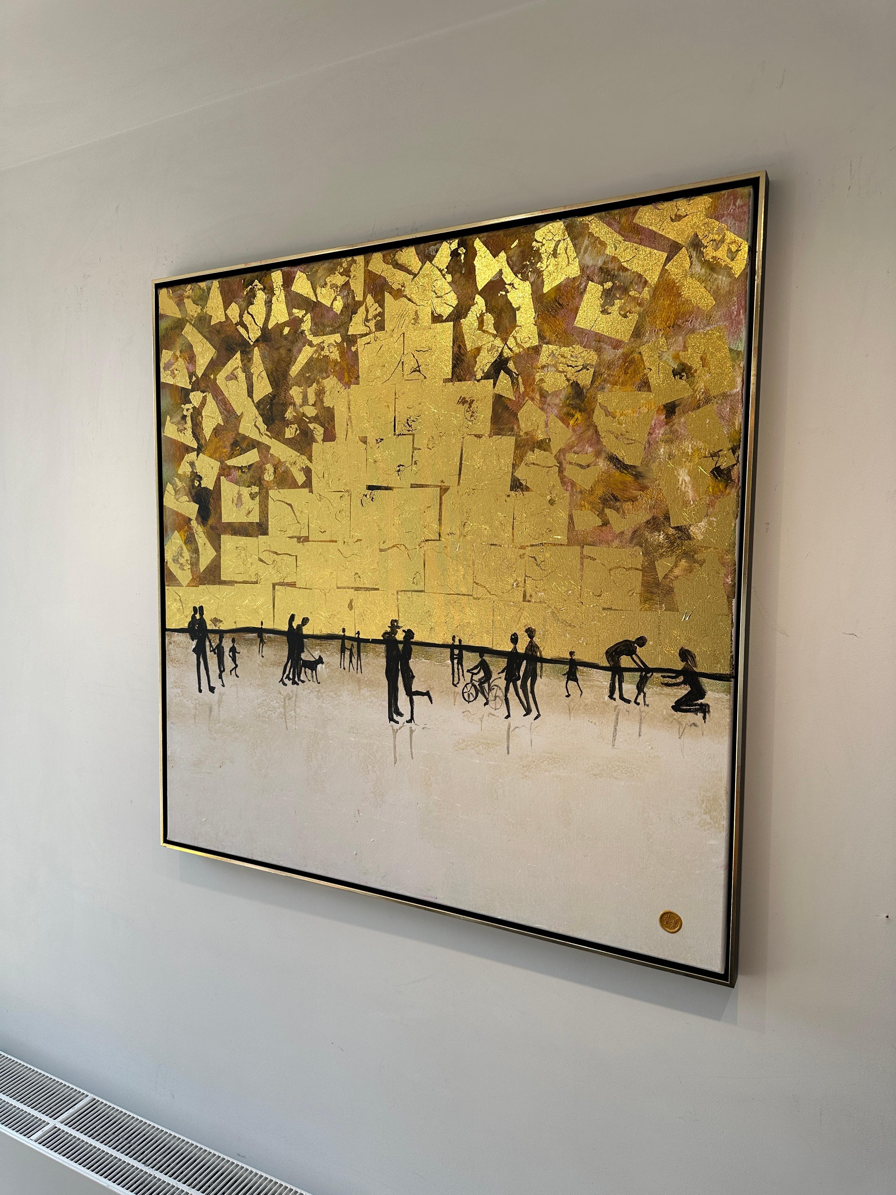 Those happy little Moments - Gold Leaf Contemporary abstract family painting For Sale 9