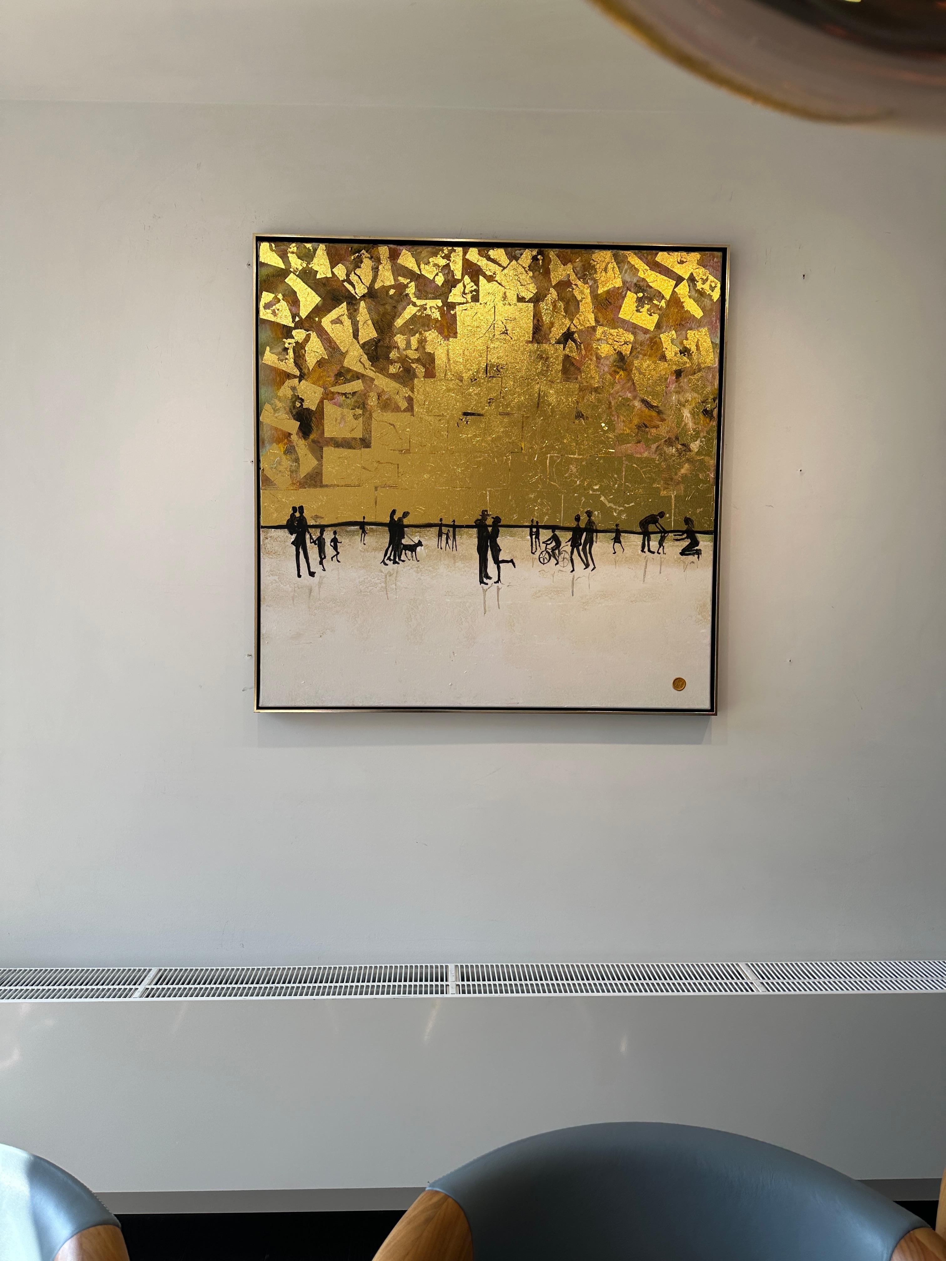 Those happy little Moments - Gold Leaf Contemporary abstract family painting For Sale 10