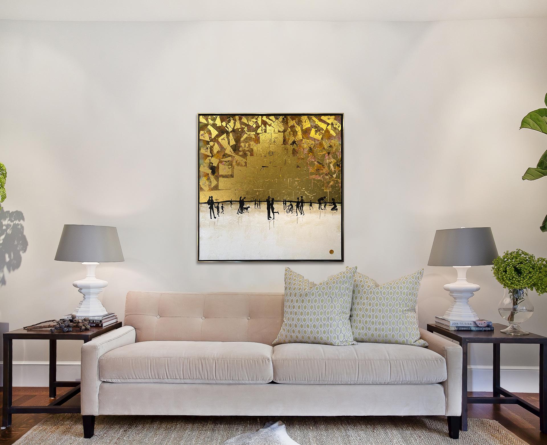 Those happy little Moments - Gold Leaf Contemporary abstract family painting For Sale 11
