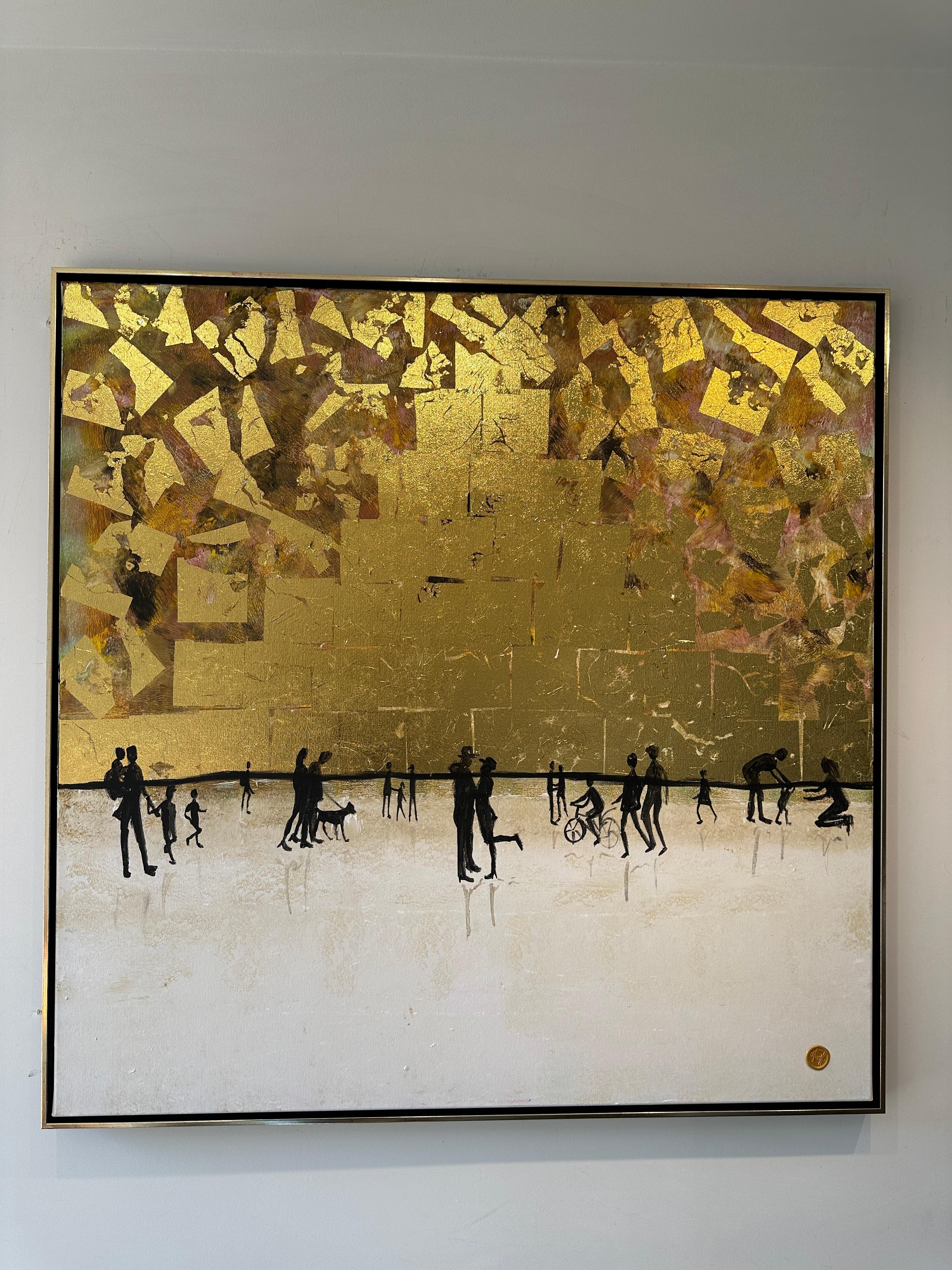 Those happy little Moments - Gold Leaf Contemporary abstract family painting - Painting by Katharina Hormel