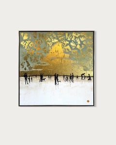 Quei piccoli momenti felici - Quadro astratto contemporaneo di famiglia a foglia d'oro