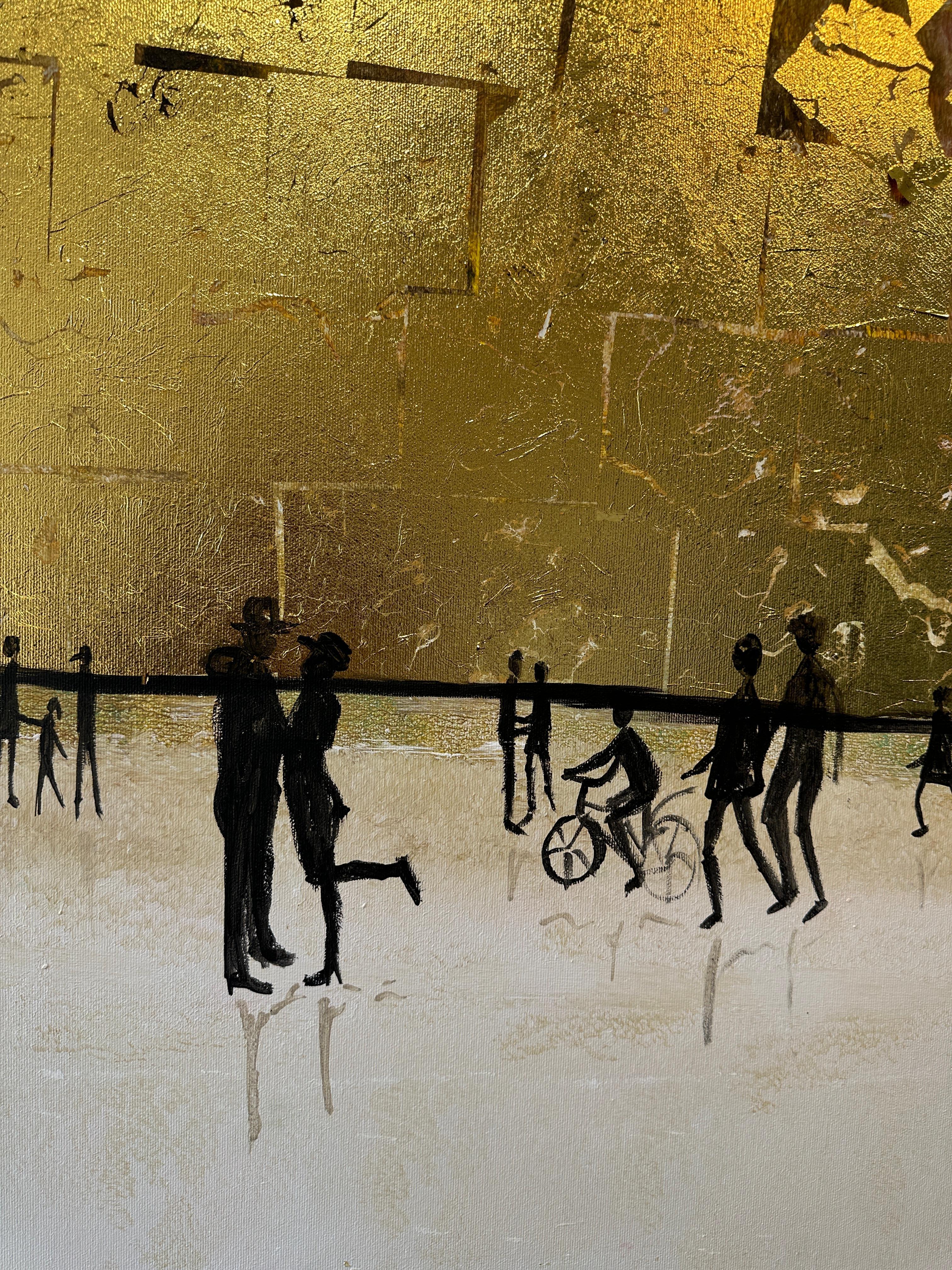 Those happy little Moments - Gold Leaf Contemporary abstract family painting For Sale 1