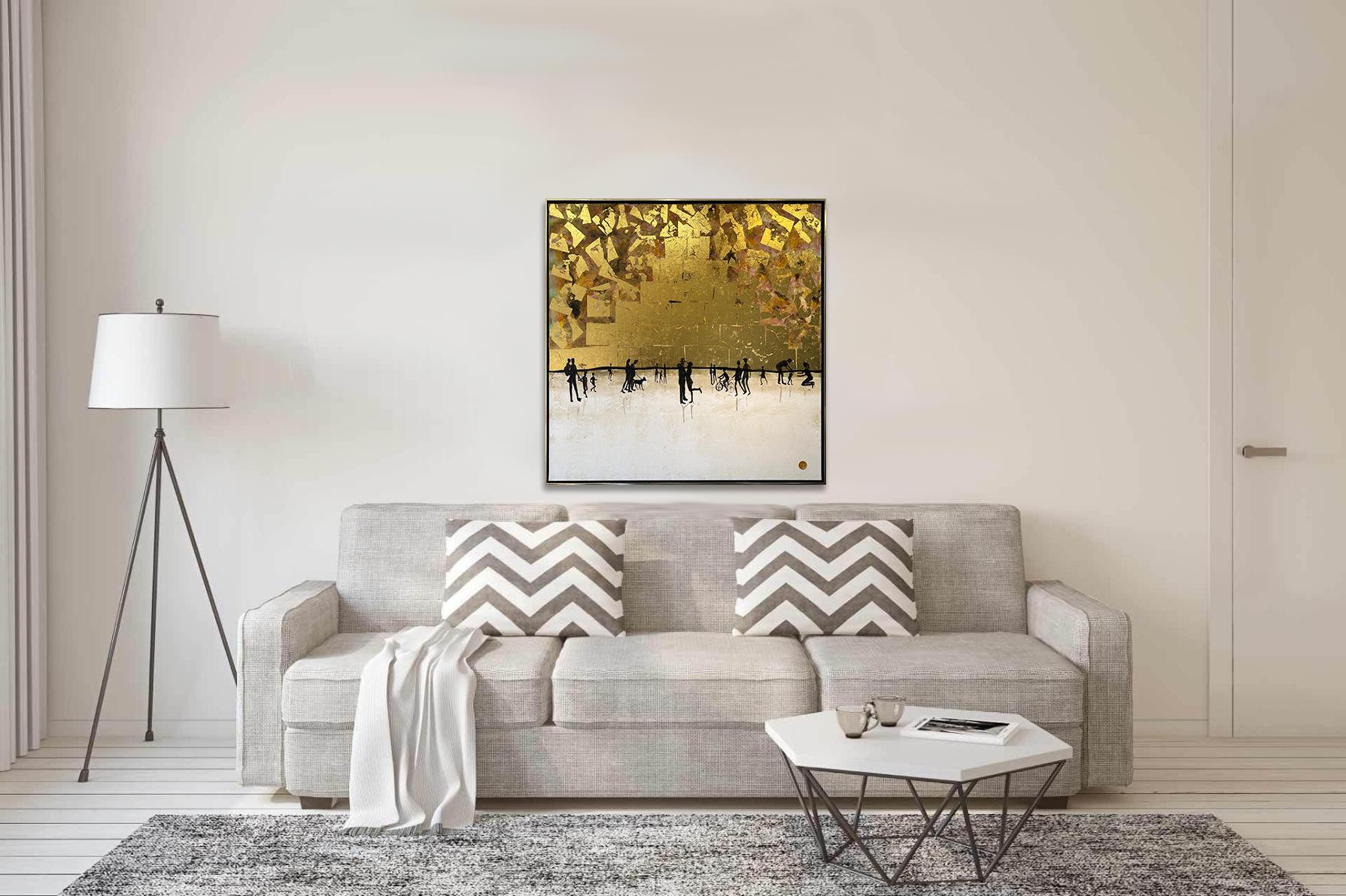 Those happy little Moments - Gold Leaf Contemporary abstract family painting For Sale 2