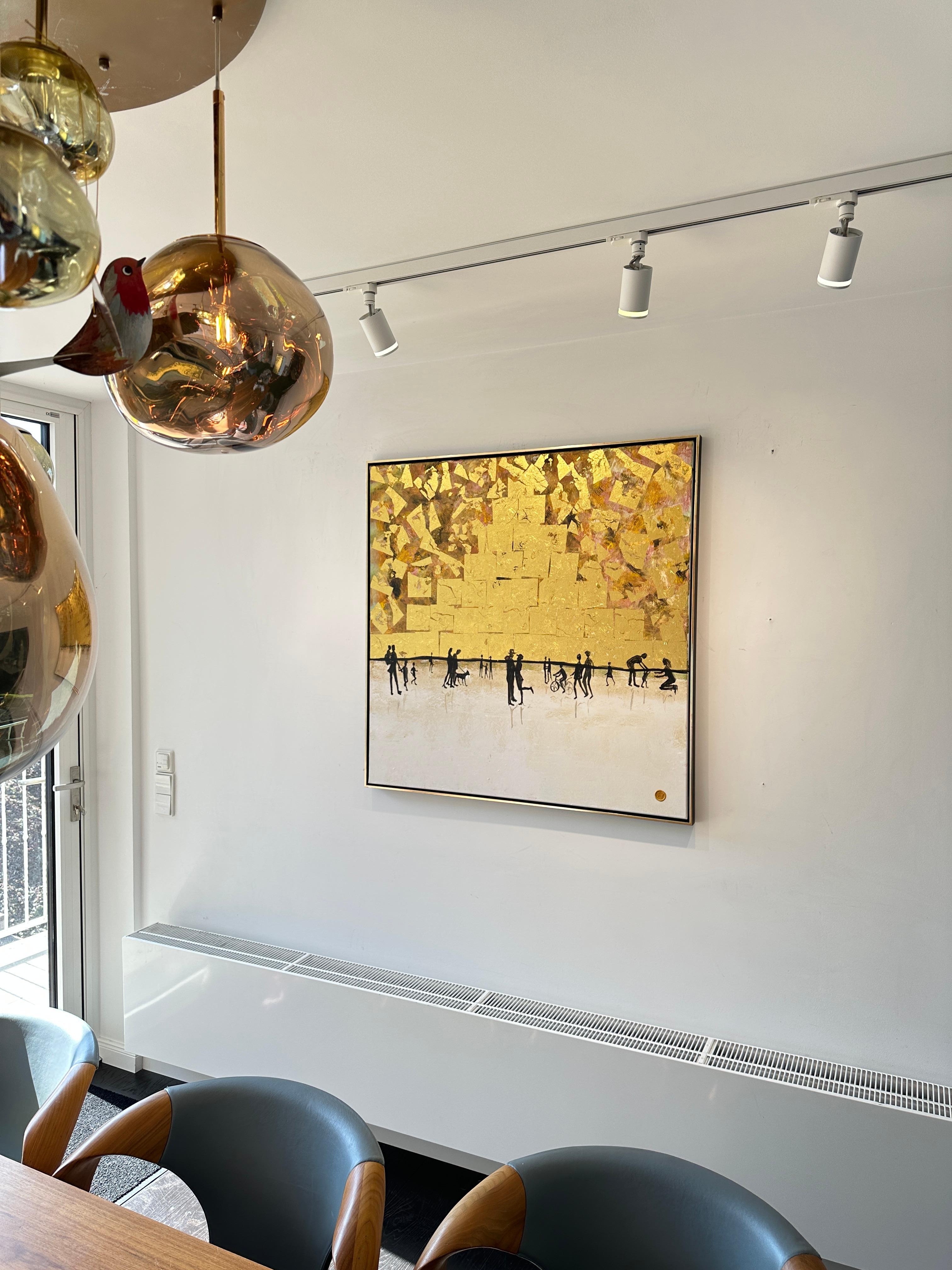 Those happy little Moments - Gold Leaf Contemporary abstract family painting For Sale 3