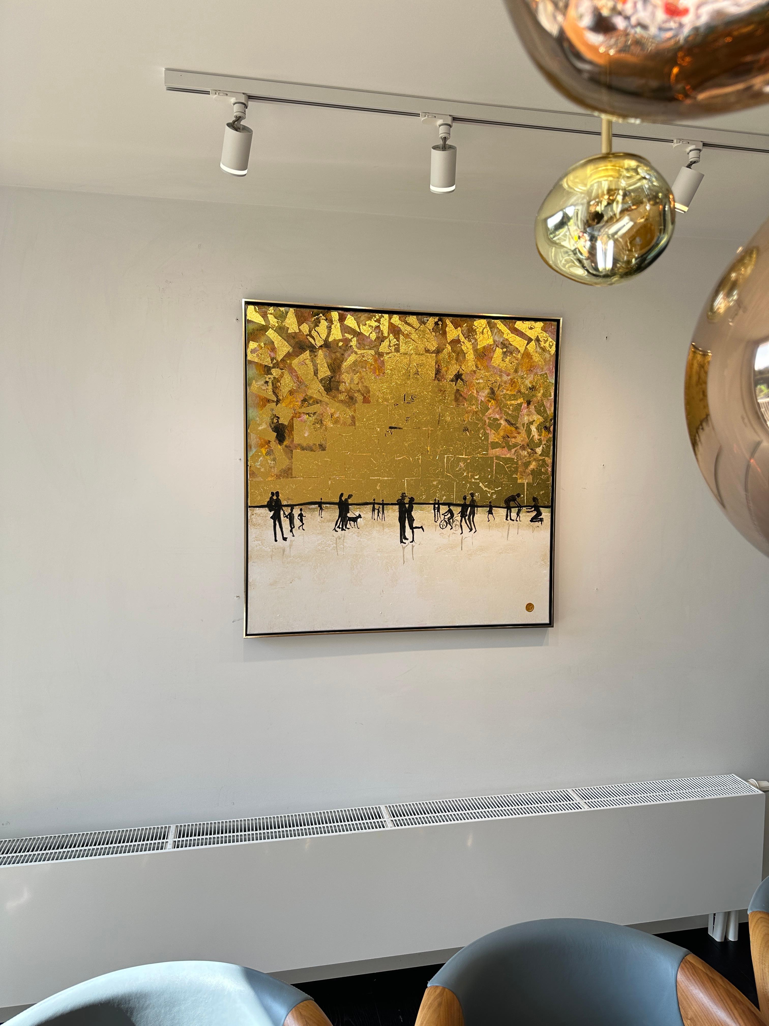 Those happy little Moments - Gold Leaf Contemporary abstract family painting For Sale 4