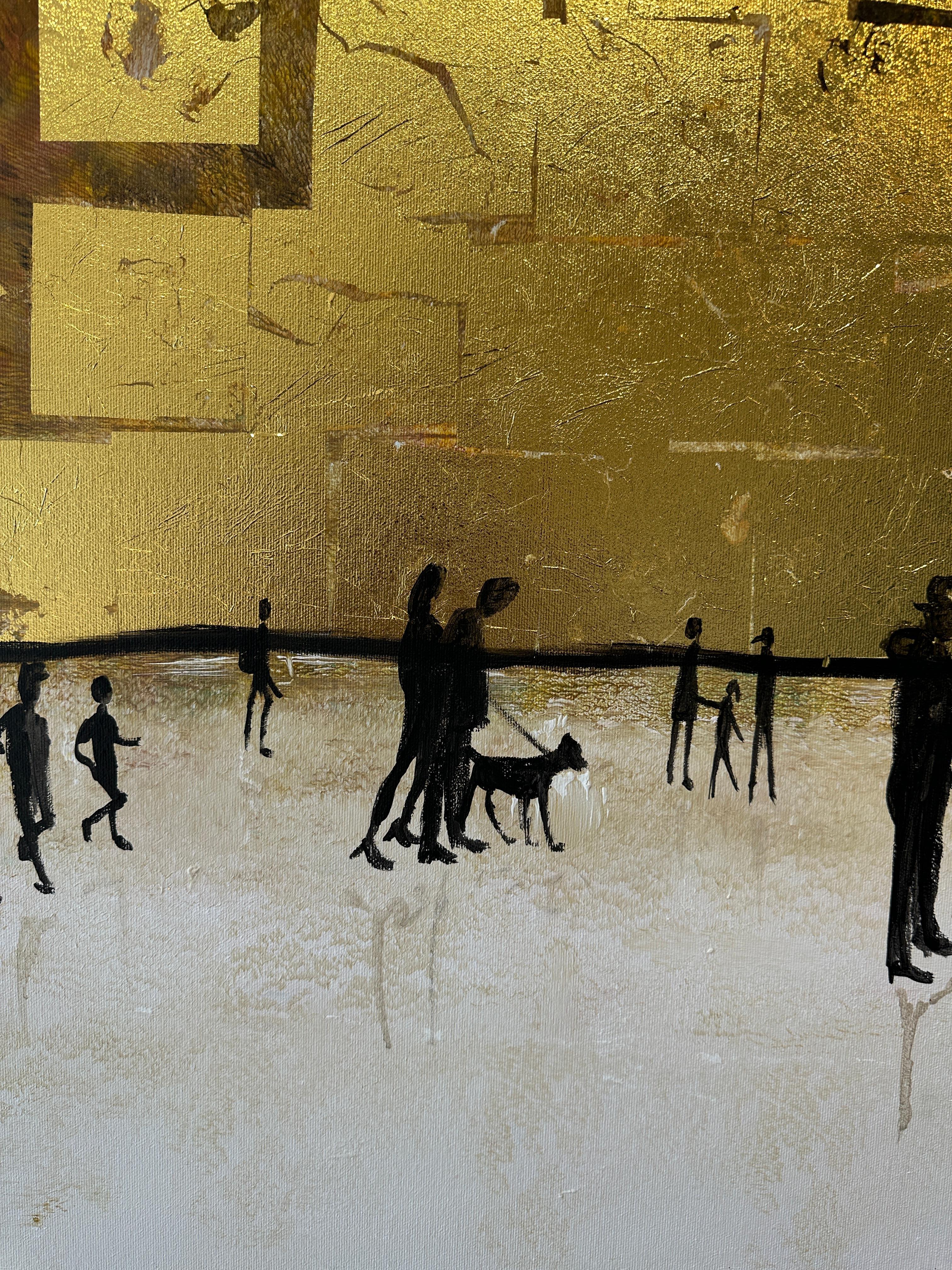Those happy little Moments - Gold Leaf Contemporary abstract family painting For Sale 4