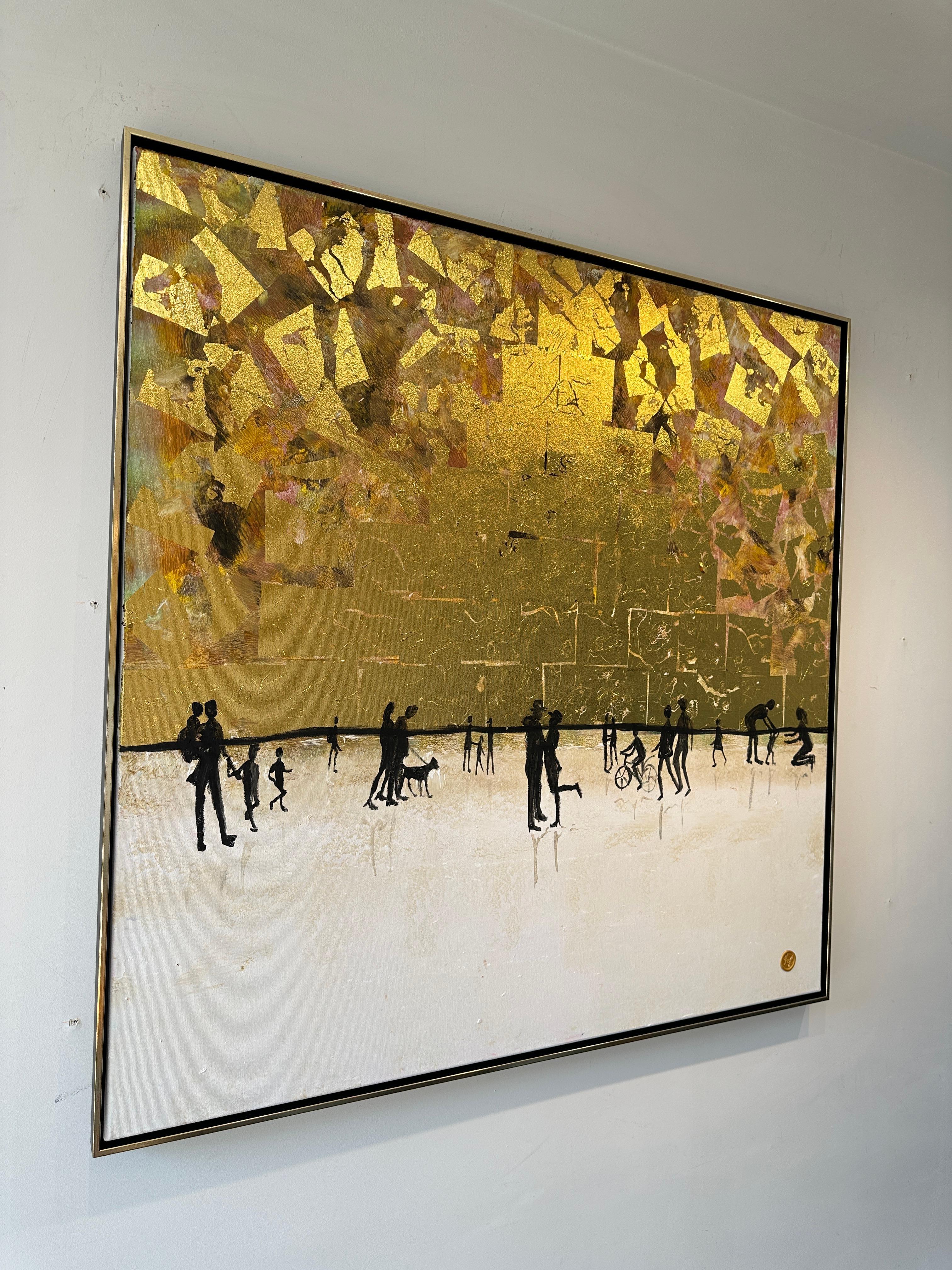 Those happy little Moments - Gold Leaf Contemporary abstract family painting For Sale 5