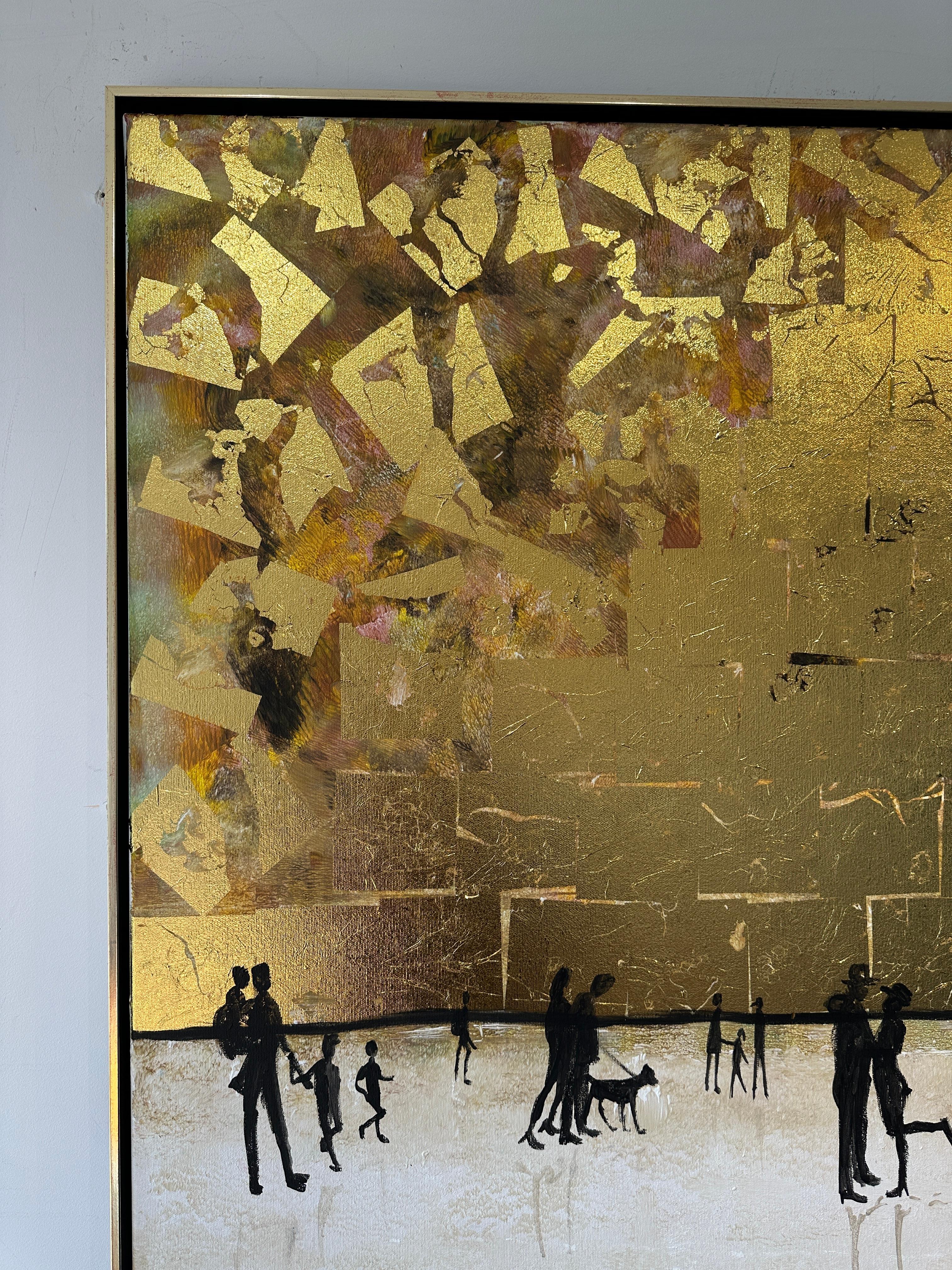 Those happy little Moments - Gold Leaf Contemporary abstract family painting For Sale 7