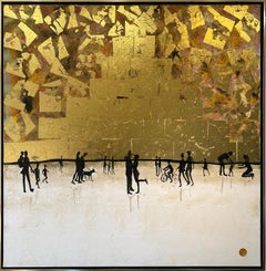 Those happy little Moments - Gold Leaf Contemporary abstract family painting