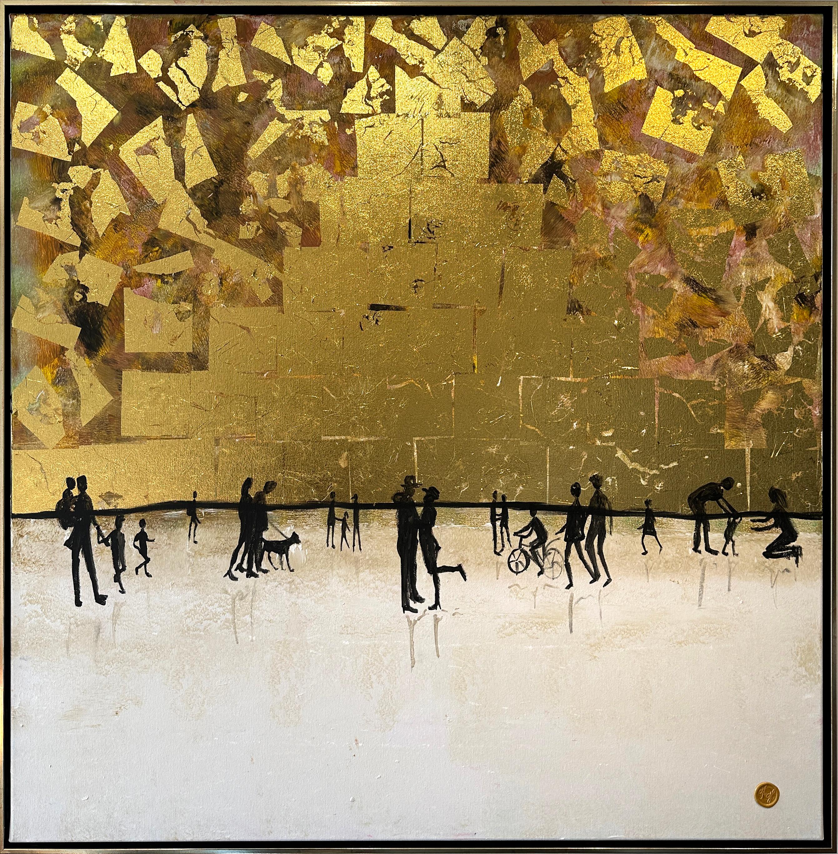 Those happy little Moments - Gold Leaf Contemporary abstract family painting - Painting by Katharina Hormel